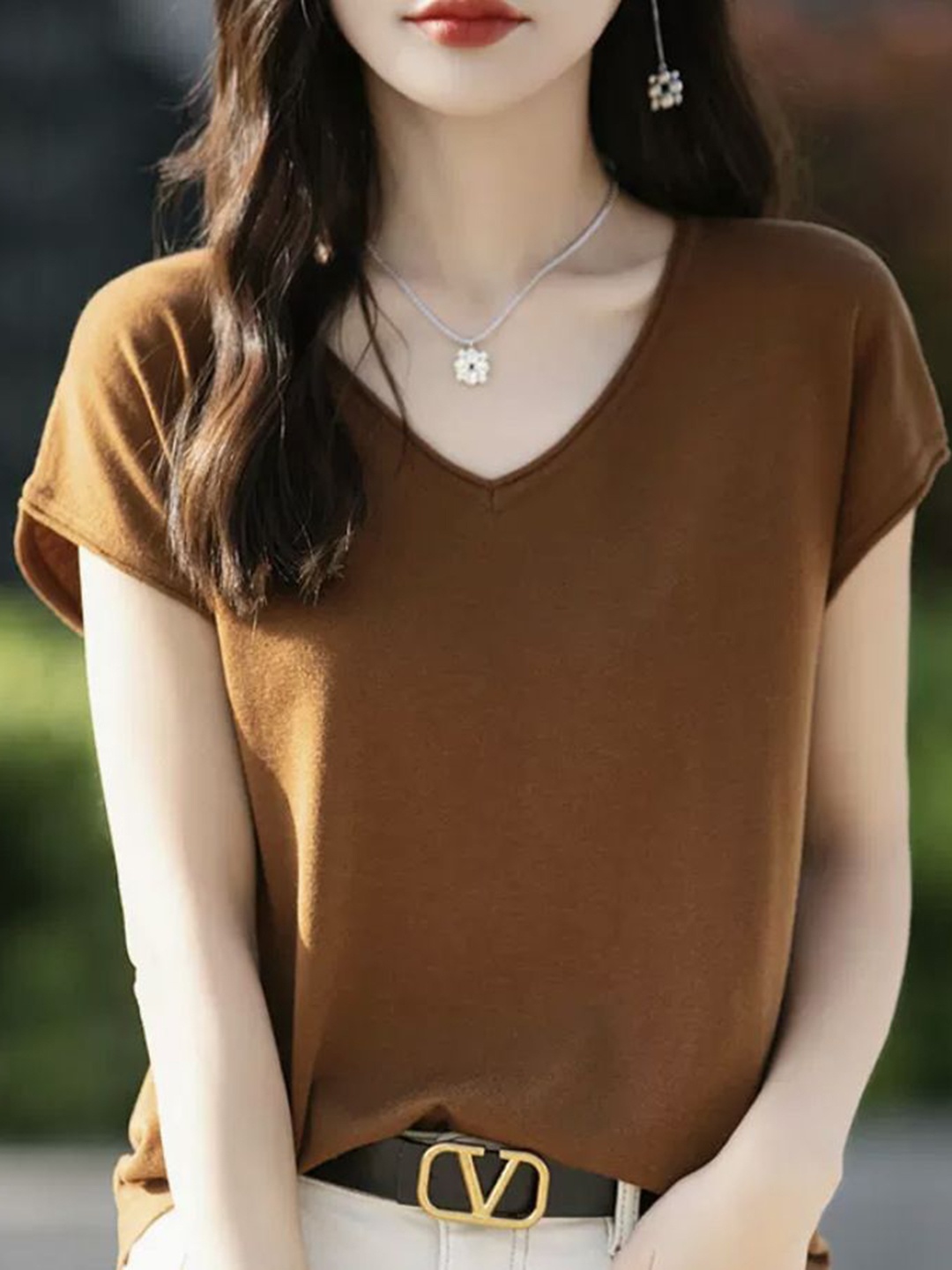 

StyleCast Women V-Neck T-shirt, Brown