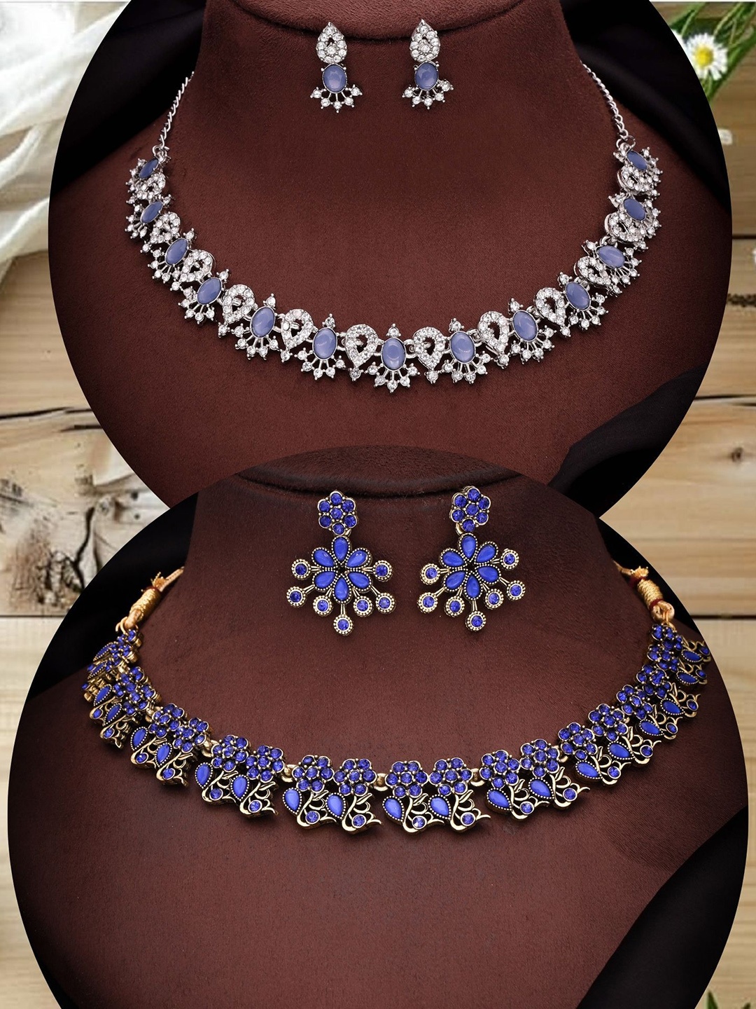 

DIVASTRI Set Of 2 Gold-Plated American Diamond Stone Studded Jewellery Set