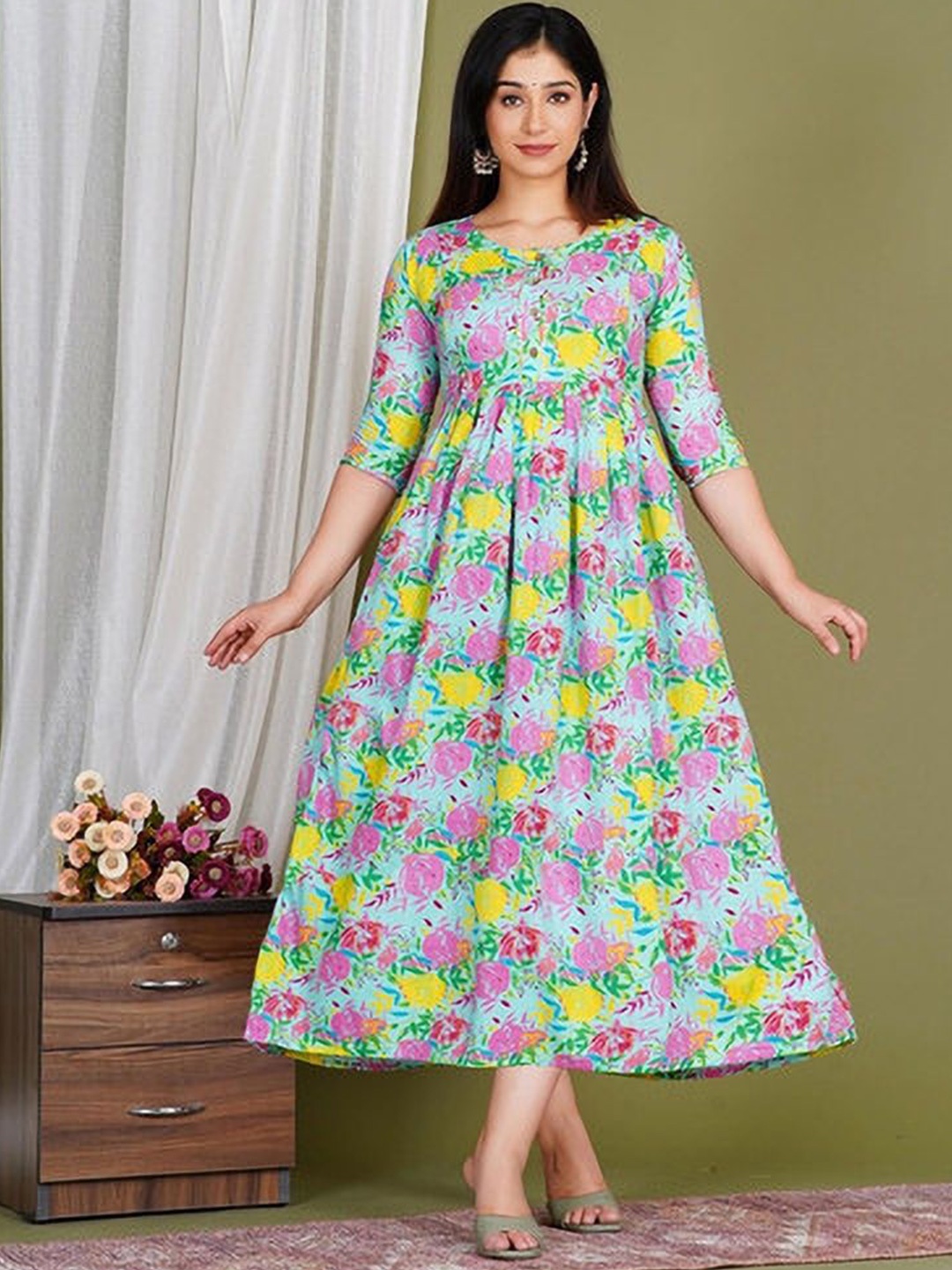 

Moda Rapido Floral Printed Maternity Feeding Dress With Zipper, Multi