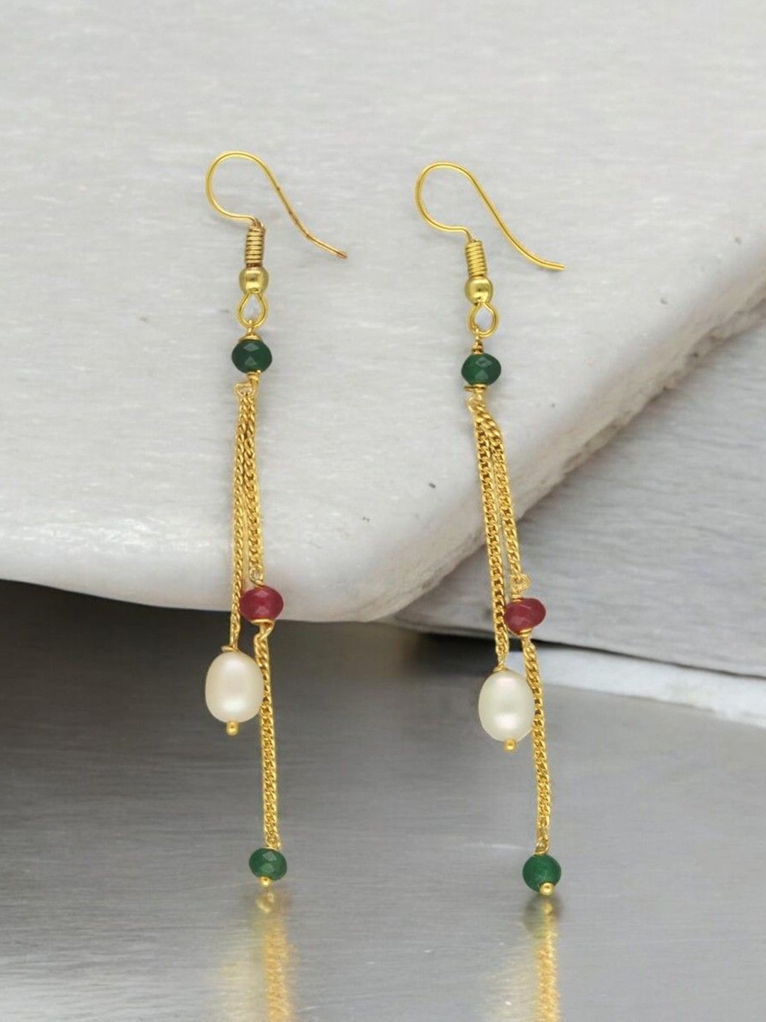 

Sri Jagdamba Pearls Dealer Zuri Gold-Plated Pearls Beaded Contemporary Drop Earrings