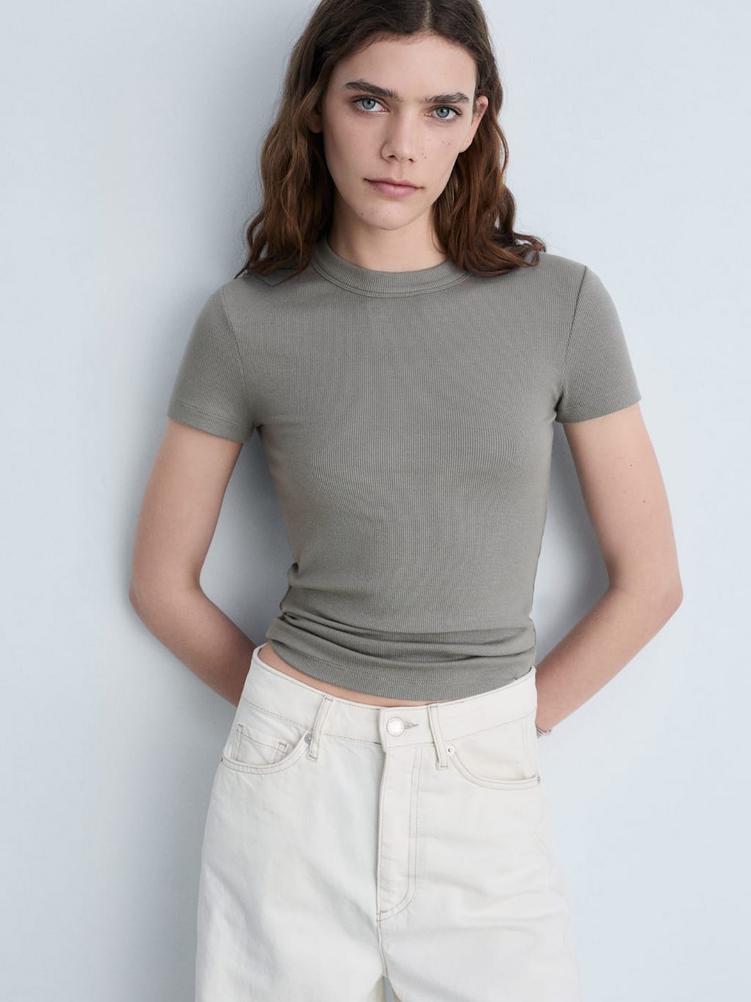 

MANGO Ribbed Casual T-shirt, Grey