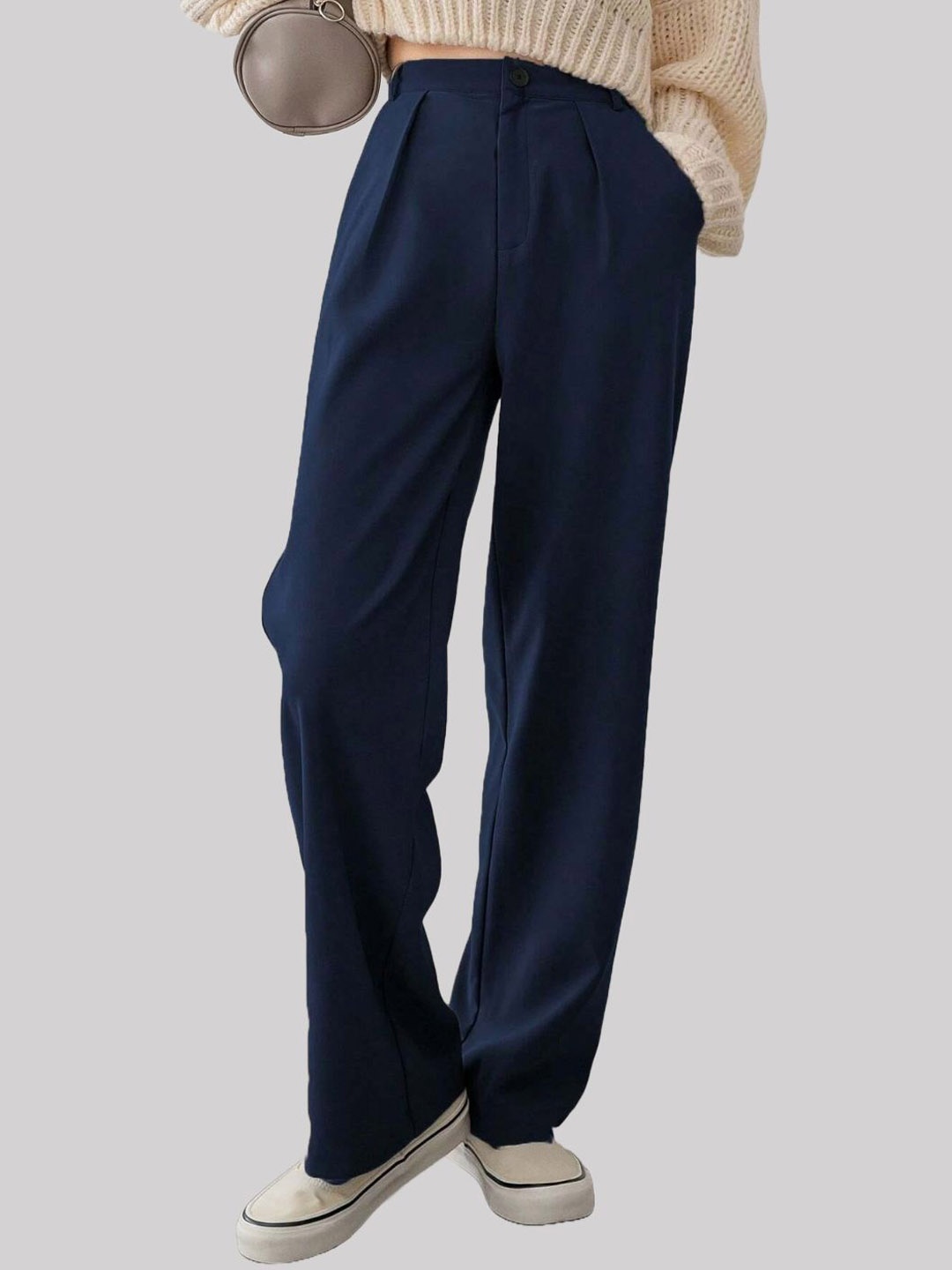 

Chemistry Women High-Rise Straight Fit Trousers, Navy blue