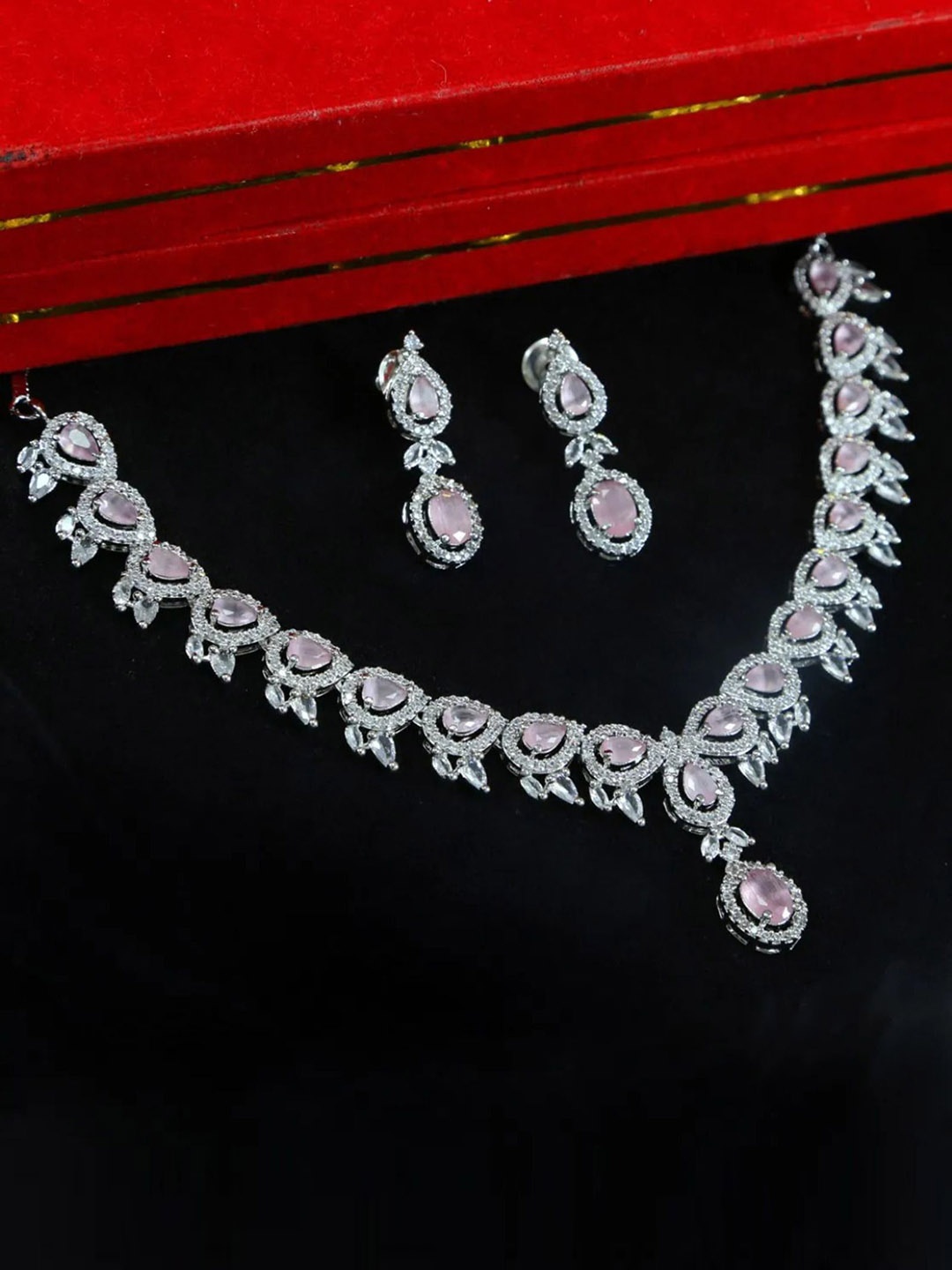 

ROFARWORD Silver-Plated Stone Studded Jewellery Set