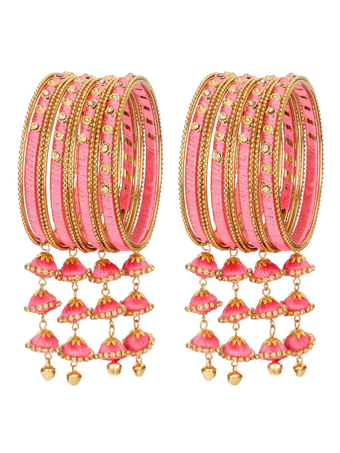 

ZULKA Set Of 24 Zircon Gemstone Latkan Studded And Beaded Bangles, Gold