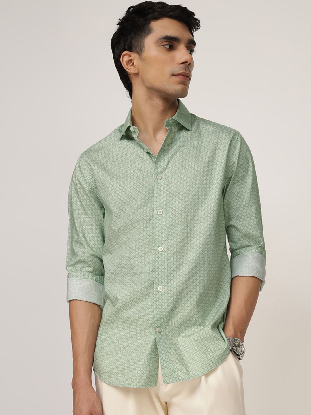 

Andamen Men Premium Opaque Printed Casual Shirt, Green