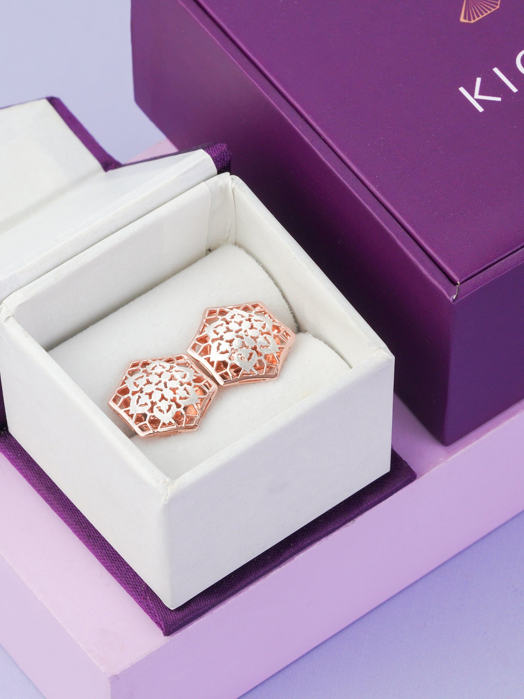 

KIORAH Sterling Silver Rose Gold-Plated Hexagon Shaped Studs