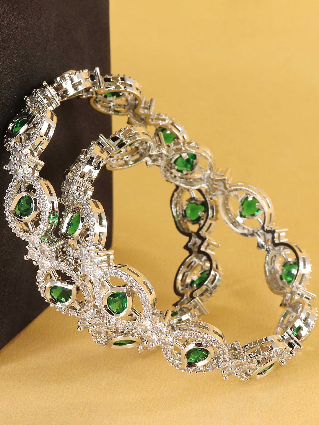 

ZULKA Set Of 2 American Diamond-Studded Bangles, Silver