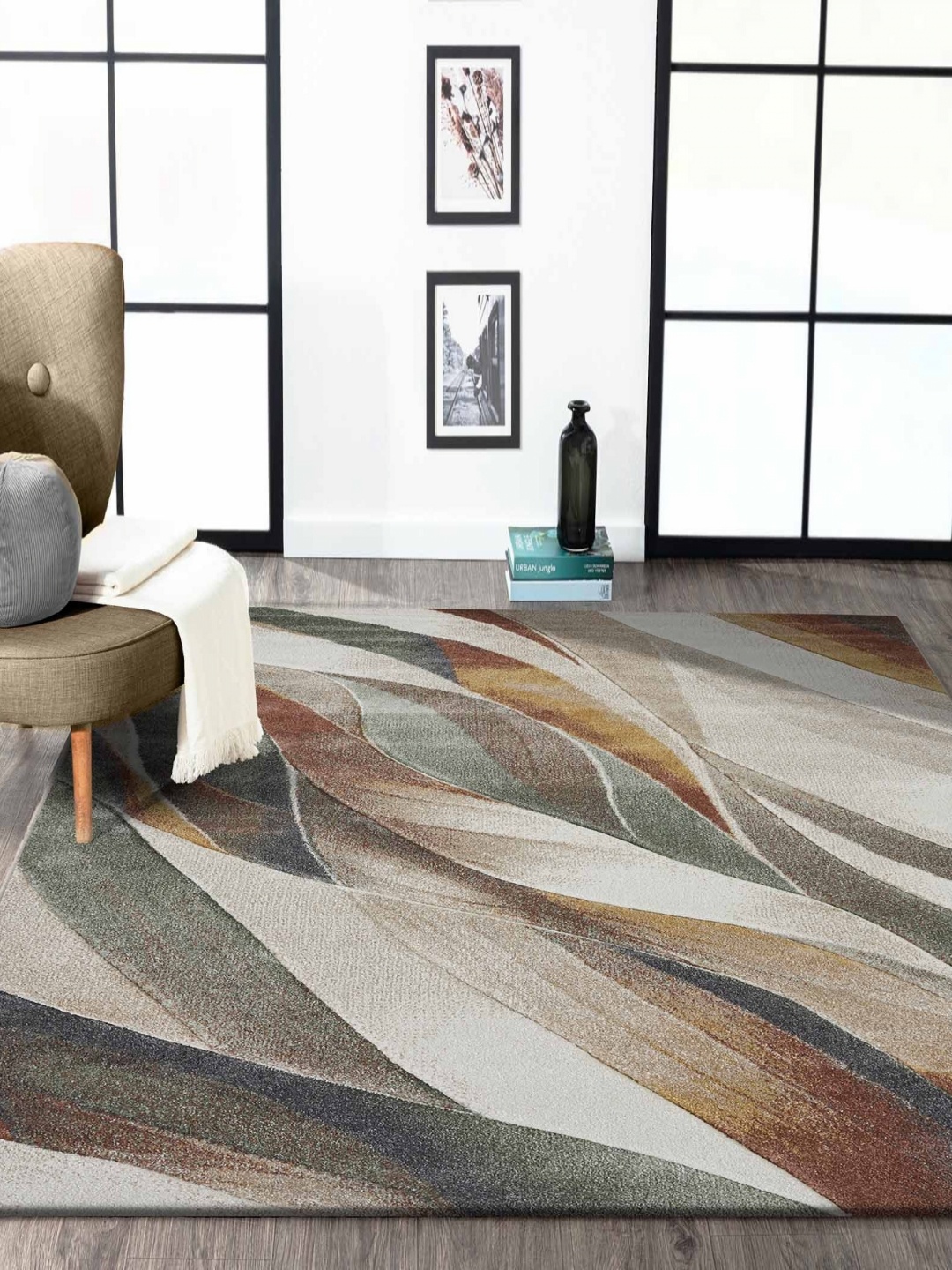 

OBSESSIONS Grey Abstract Anti-Skid Polypropylene Carpet