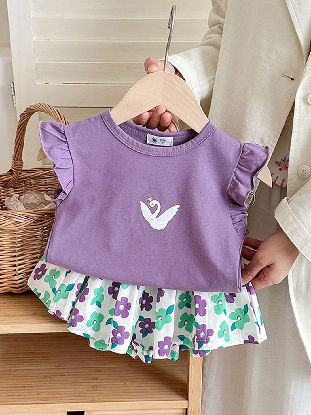 

YK Girls Printed Top & Skirts Clothing Set, Purple