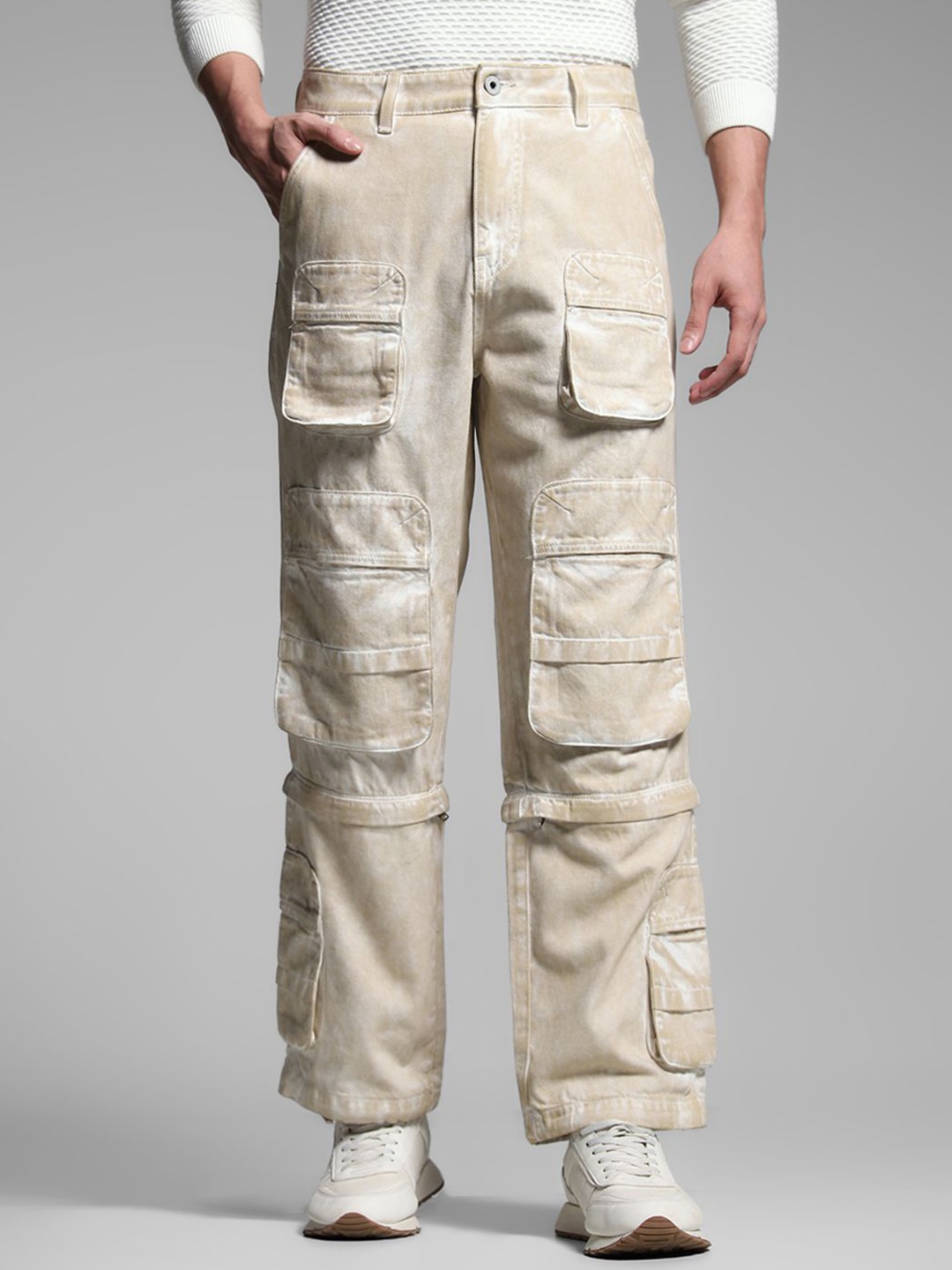 

Jack & Jones Men Wide Leg High-Rise Light Fade Jeans, Beige