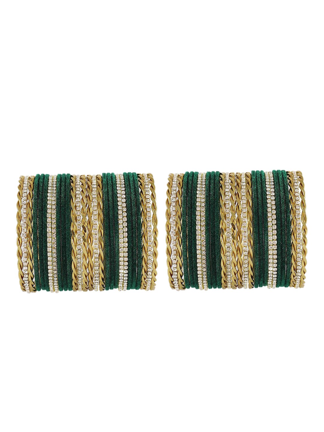

ZULKA Set Of 28 Cubic Zirconia Studded Velvet Twisted Bangles, Gold