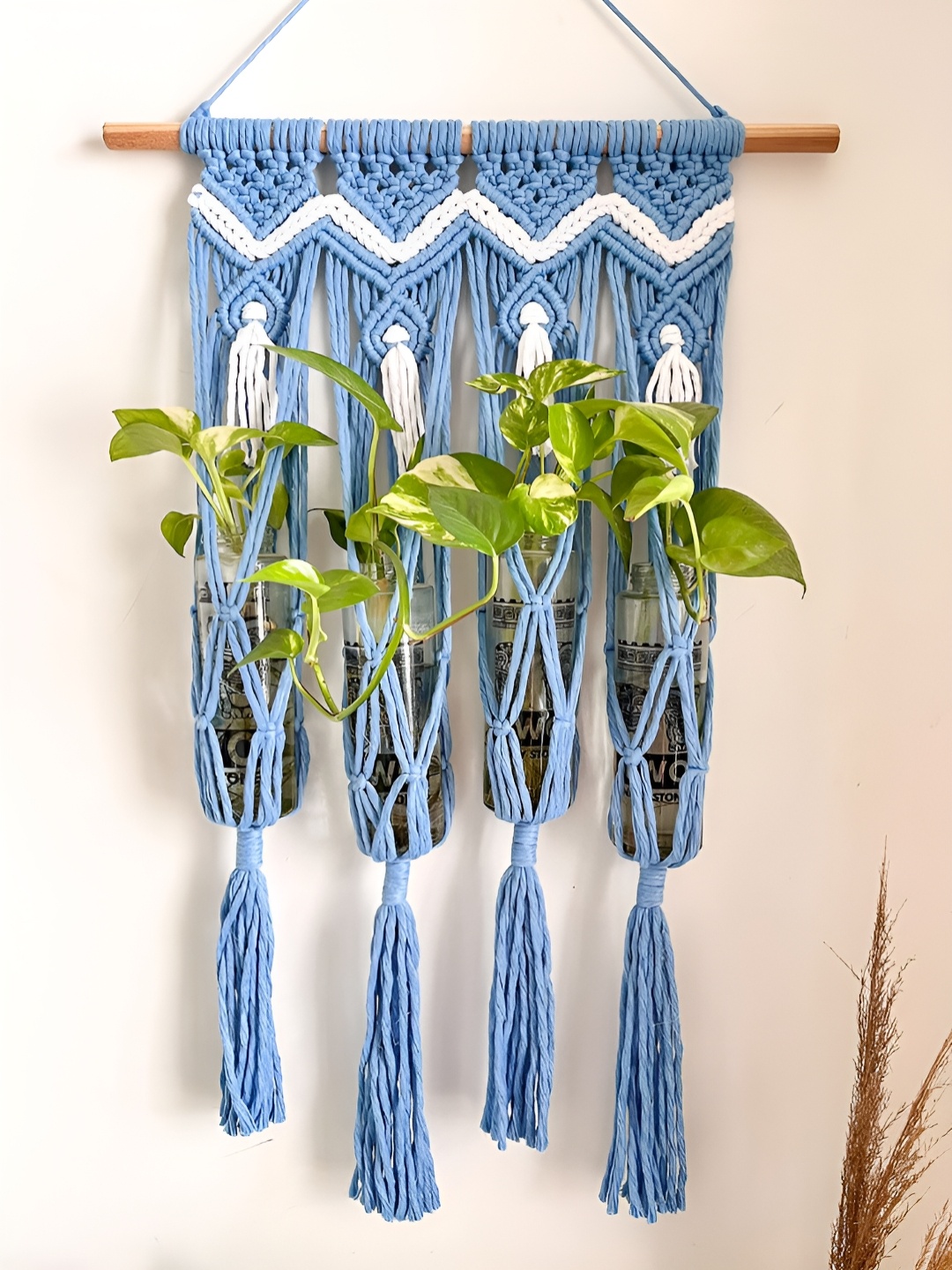 

Story of Knots Blue & White Handmade Macrame HangingPlanters