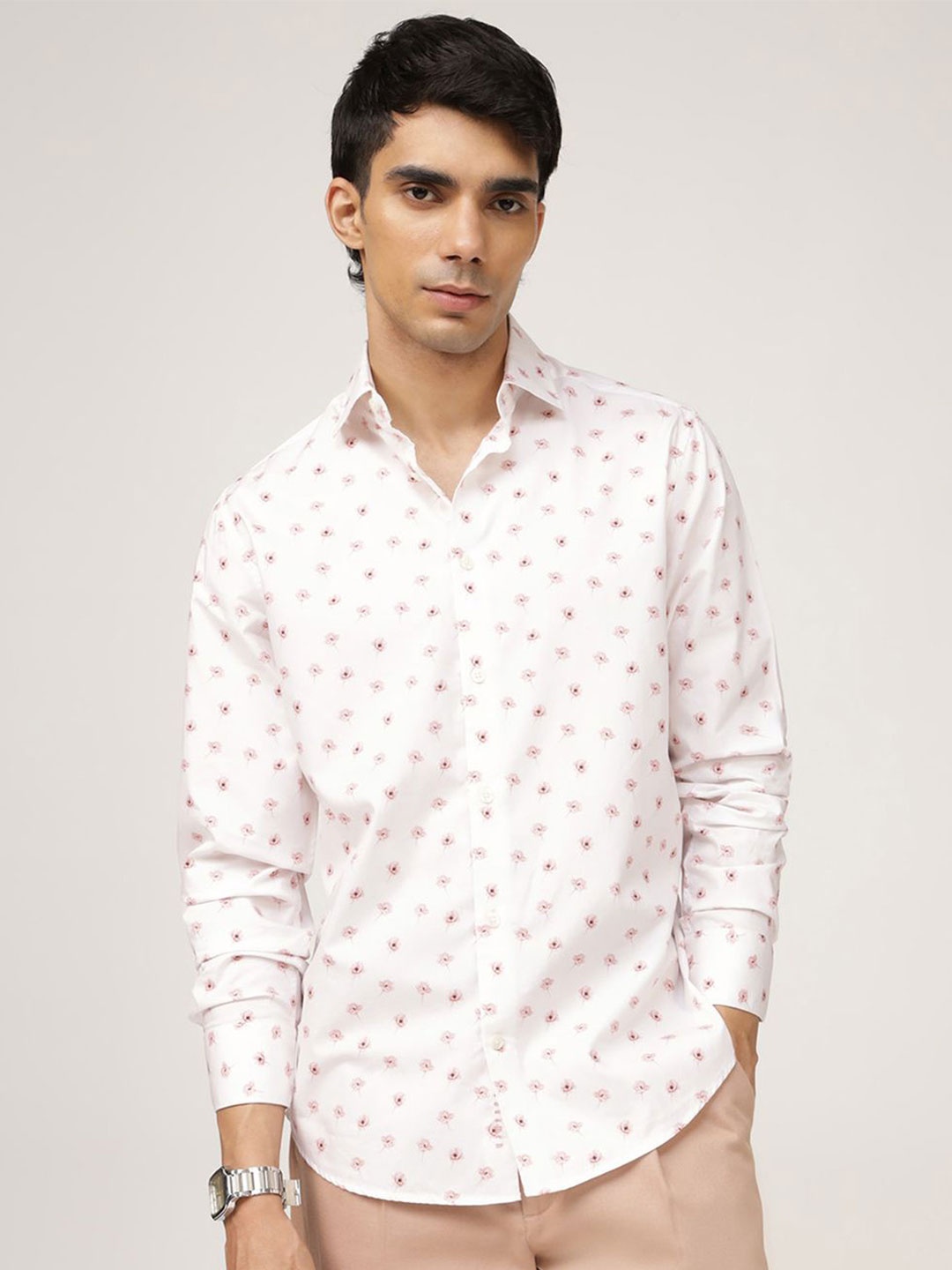 

Andamen Men Premium Slim Fit Opaque Printed Casual Shirt, Pink