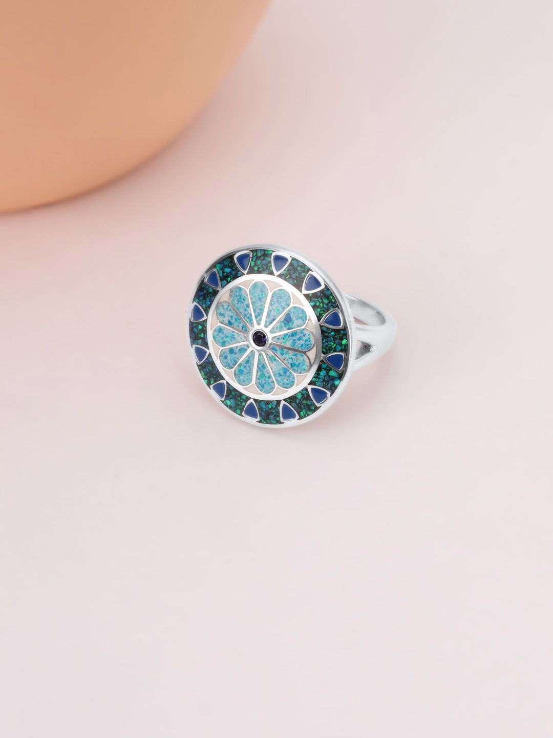 

Mia by Tanishq 925 Sterling Silver Opal Stone Studded Midnight Mosaic Finger Ring