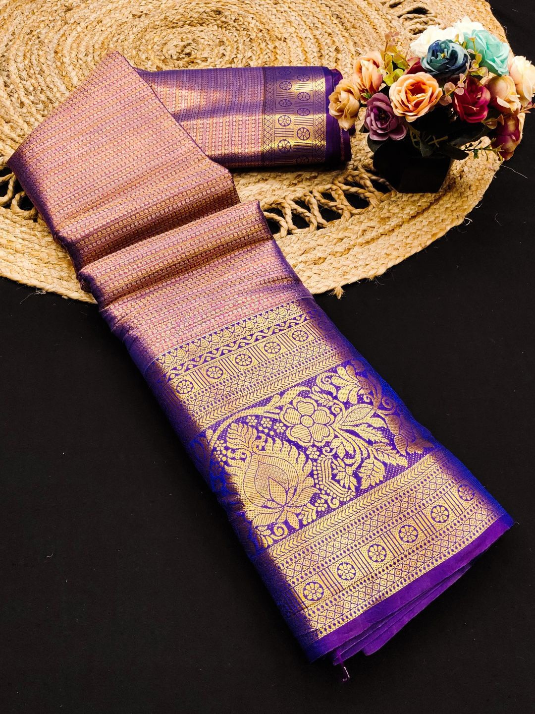 

Mitera Woven Design Zari Pure Silk Kanjeevaram Saree, Blue
