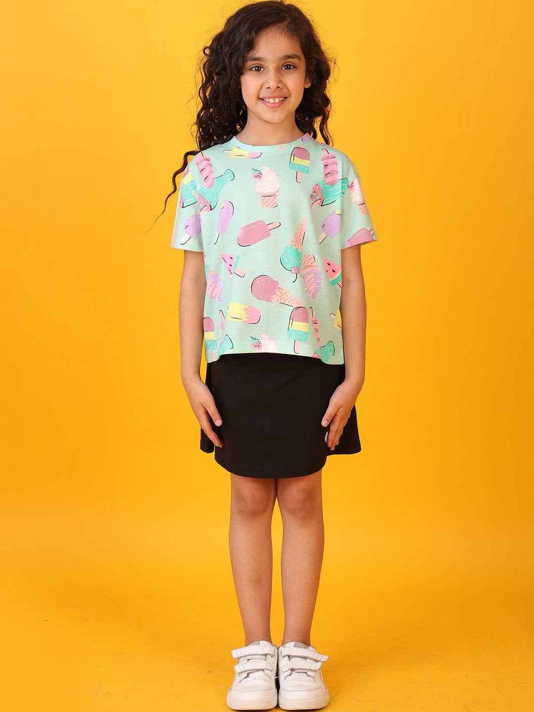 

Anthrilo Girls Printed T-shirt with Skirt, White