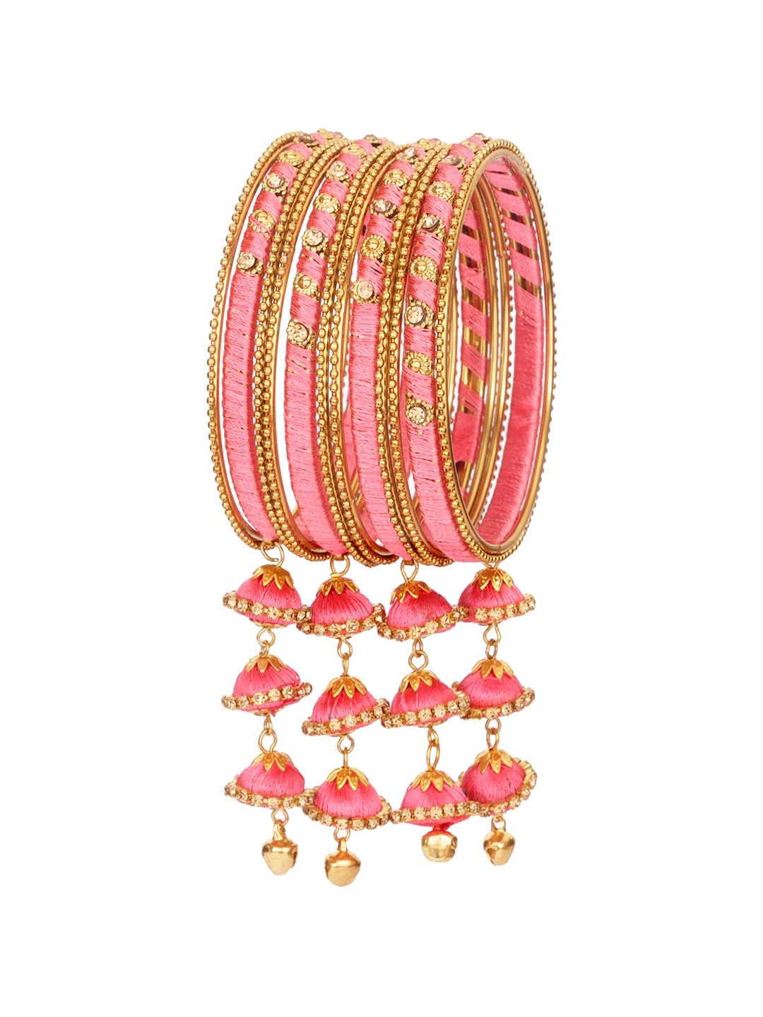 

ZULKA Set Of 12 Stone-Studded & Beaded Latkan Bangles, Pink