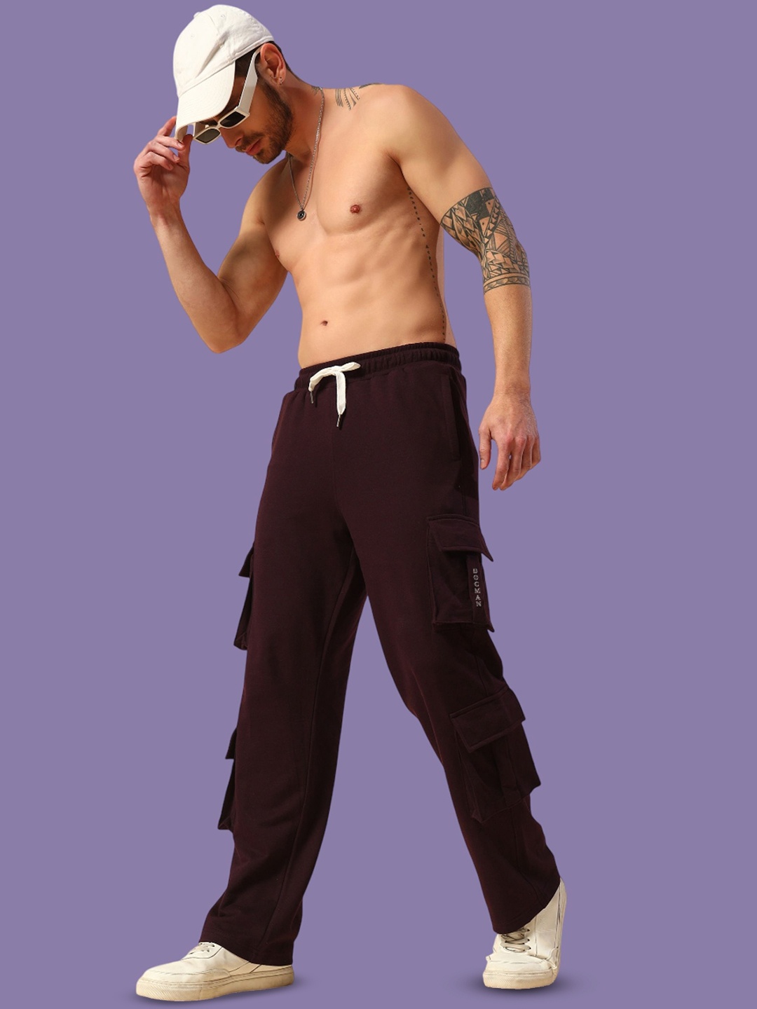

Dogman Cotton Terry Pockets Cargo Trousers, Purple