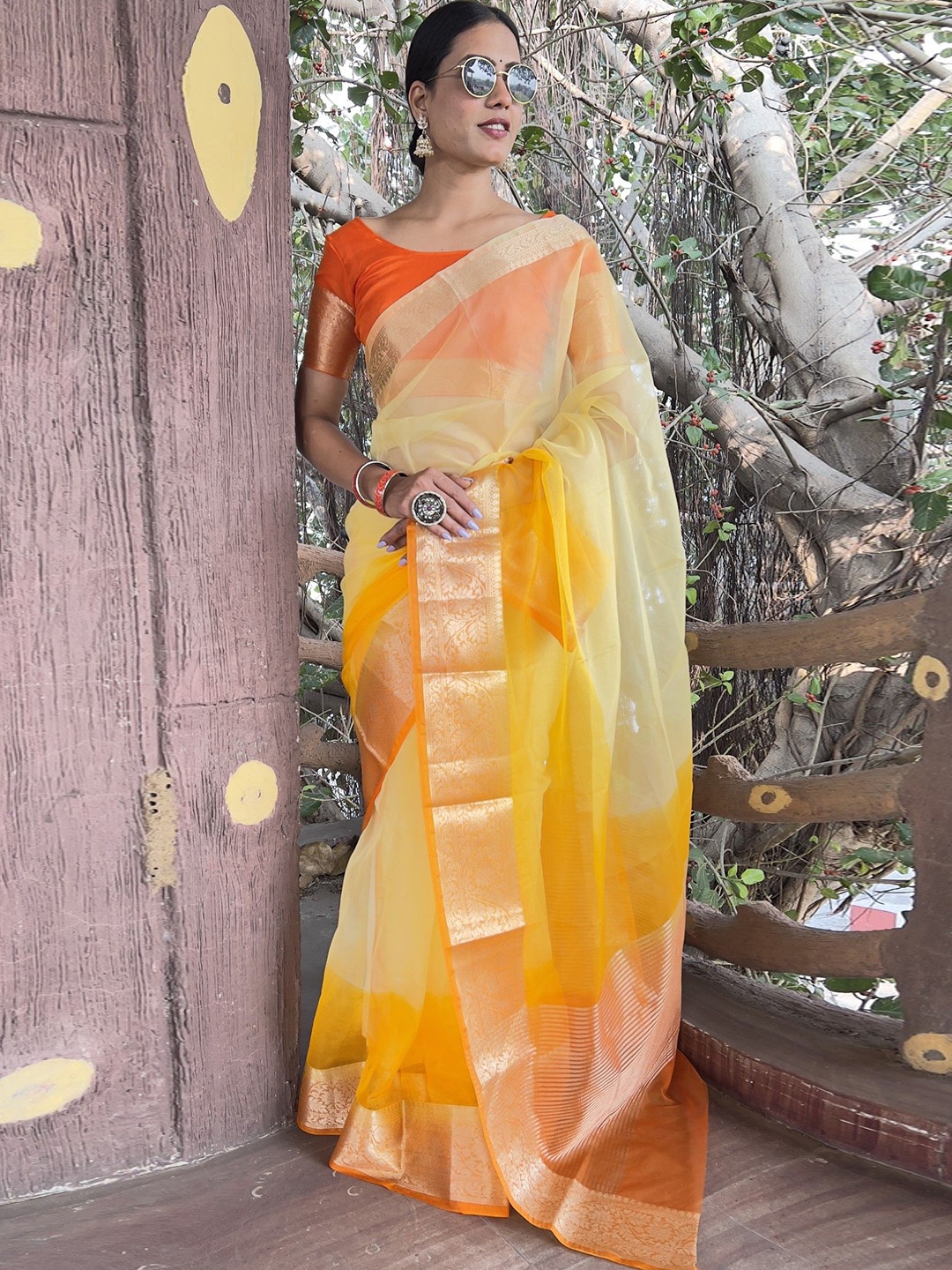 

Rangtulika Ethnics Ombre Zari Organza Saree, Orange