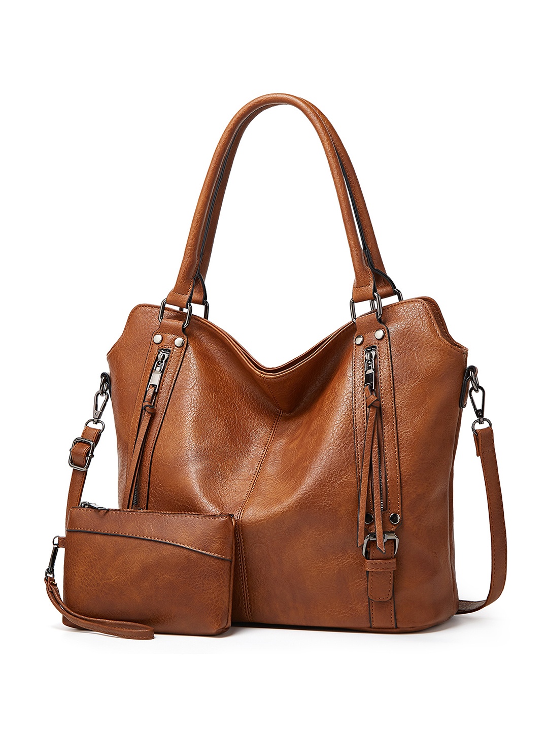 

ITALISH Textured PU Structured Hobo Bag, Brown