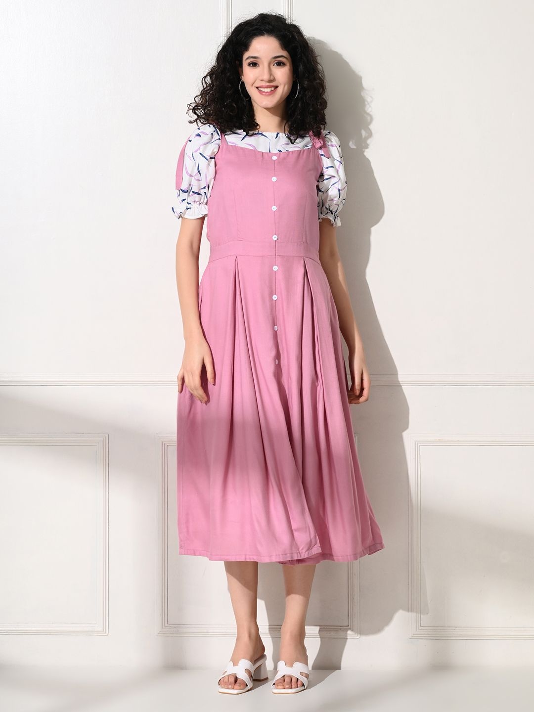 

SHINISHA Puff Sleeve A-Line Midi Dress, Lavender