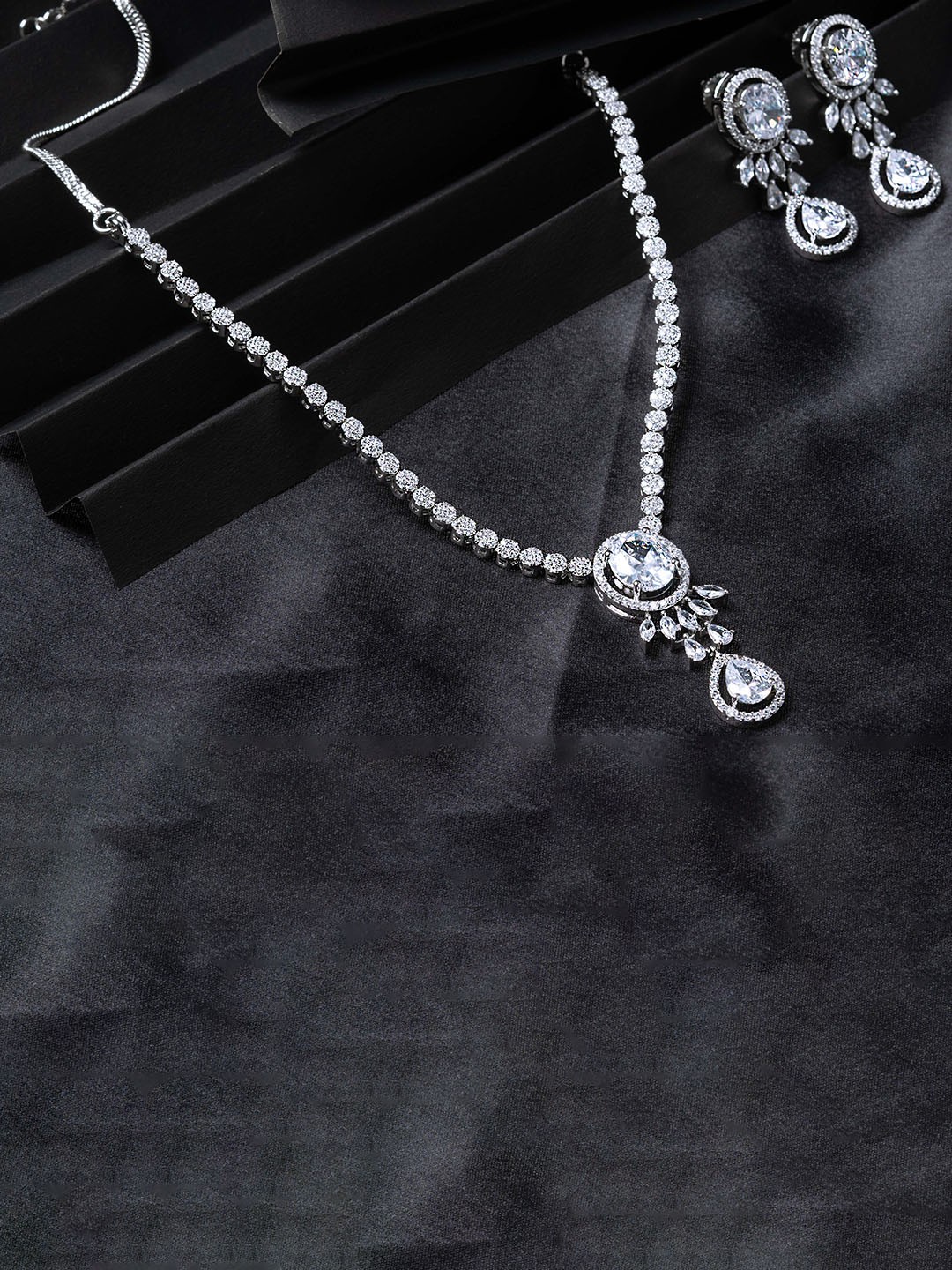 

Zevarly Silver-Plated Cubic Zirconia Stone-Studded Jewellery Set