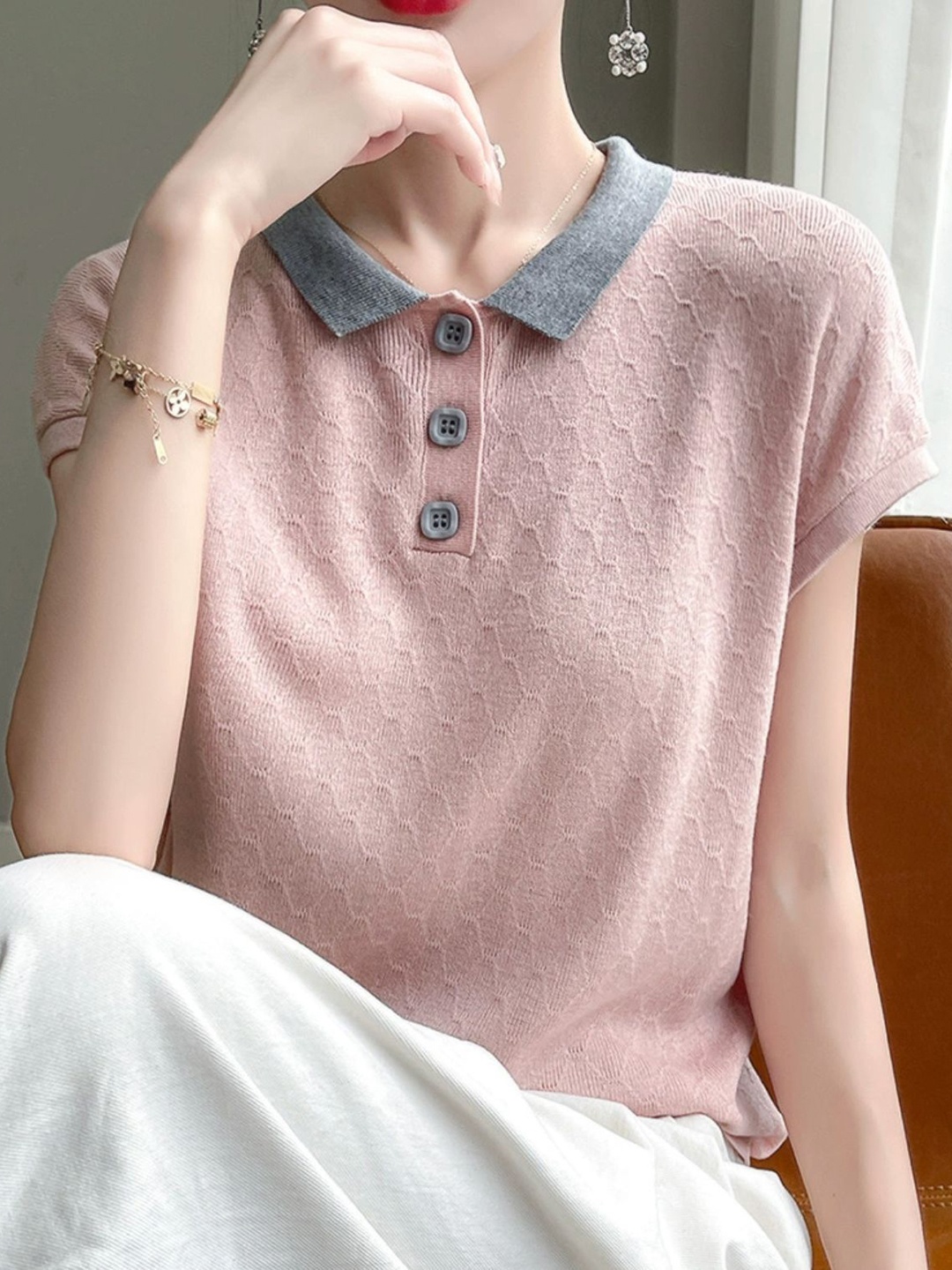 

StyleCast Women Polo Collar T-shirt, Pink