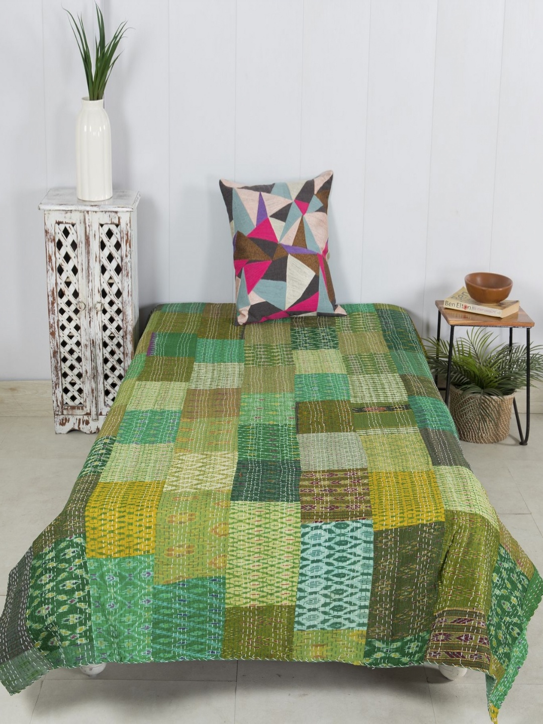 

HANDICRAFT PALACE Green & Yellow Printed Bed Covers