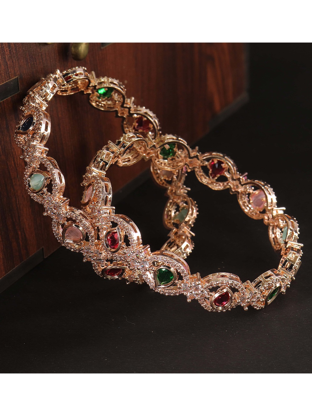 

NMII Set Of 2 American Diamond-Studded Bangles, Rose