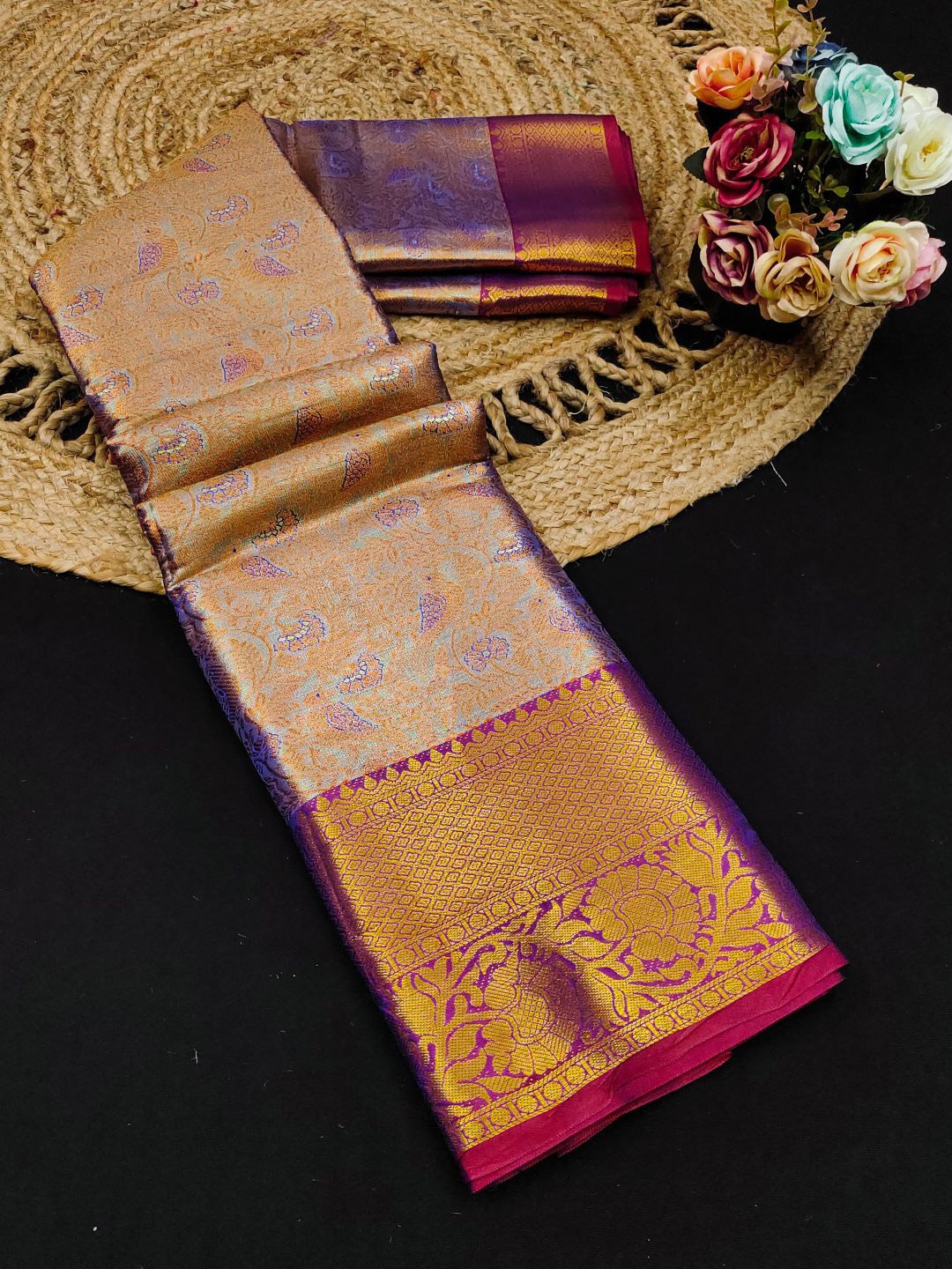 

Mitera Woven Design Zari Pure Silk Kanjeevaram Saree, Blue
