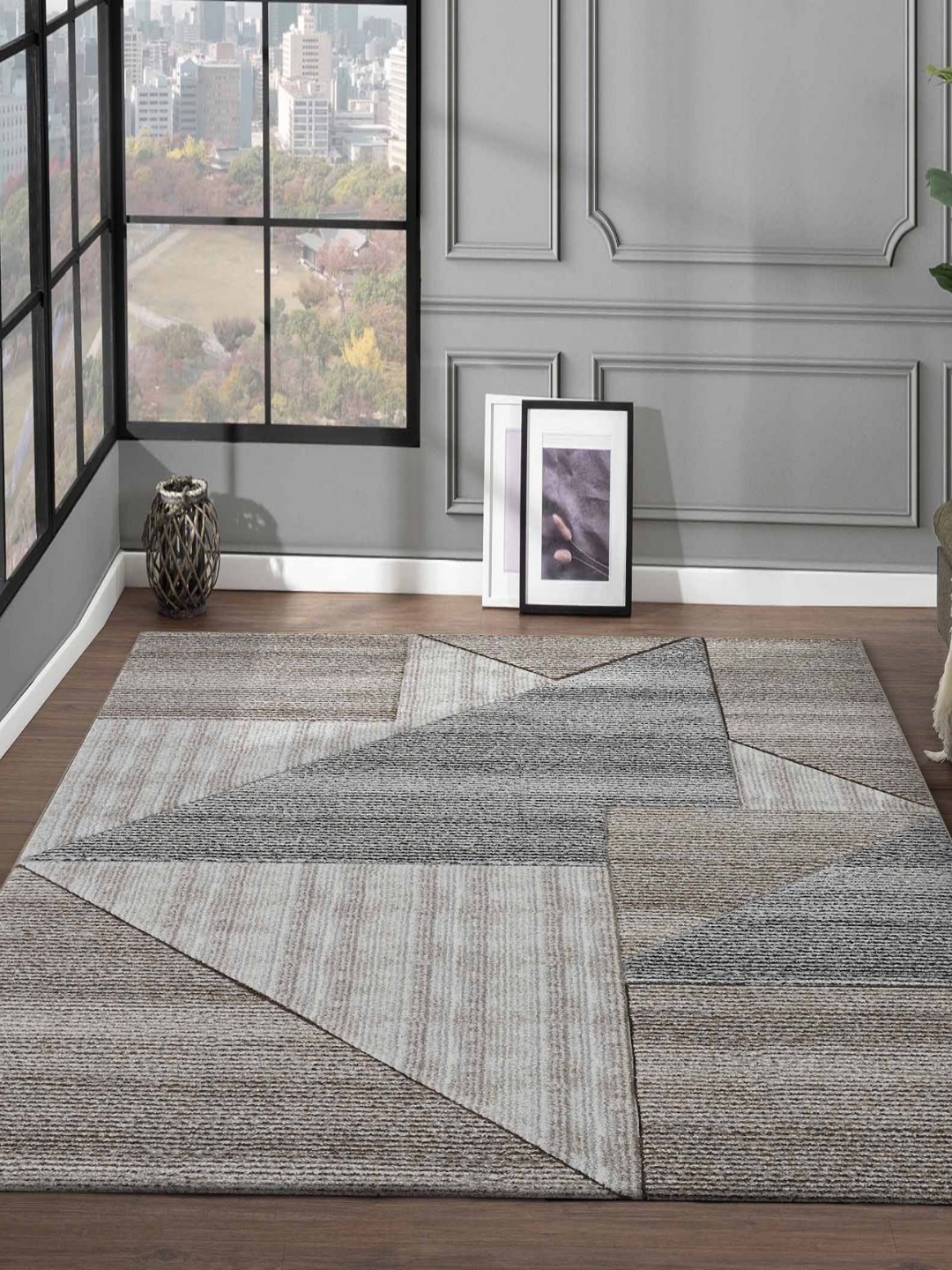 

OBSESSIONS Brown Geometric Anti-Skid Polypropylene Carpet