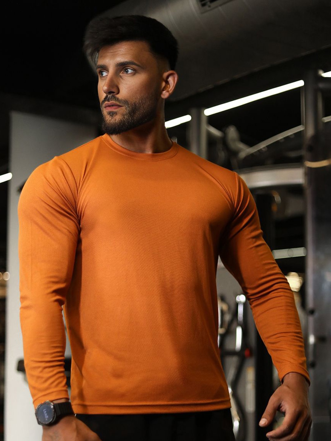 

CHKOKKO Men Gym Regular Fit Long Sleeves Tshirt, Rust