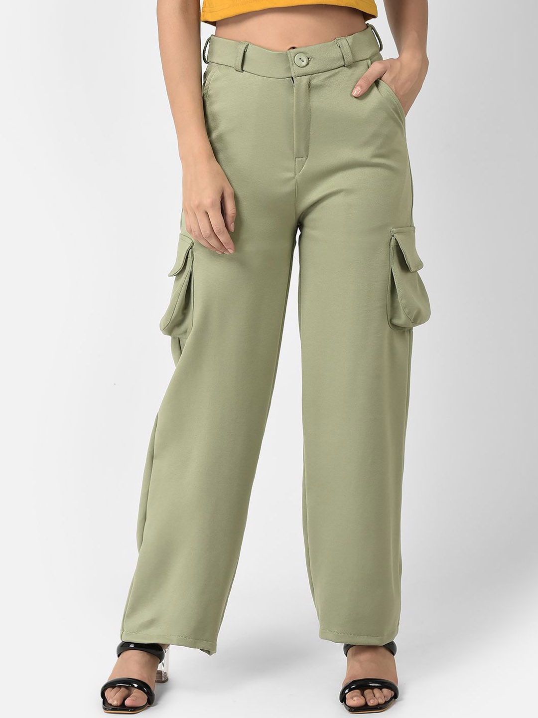

Chemistry Women Relaxed Loose Fit High-Rise Trousers, Olive