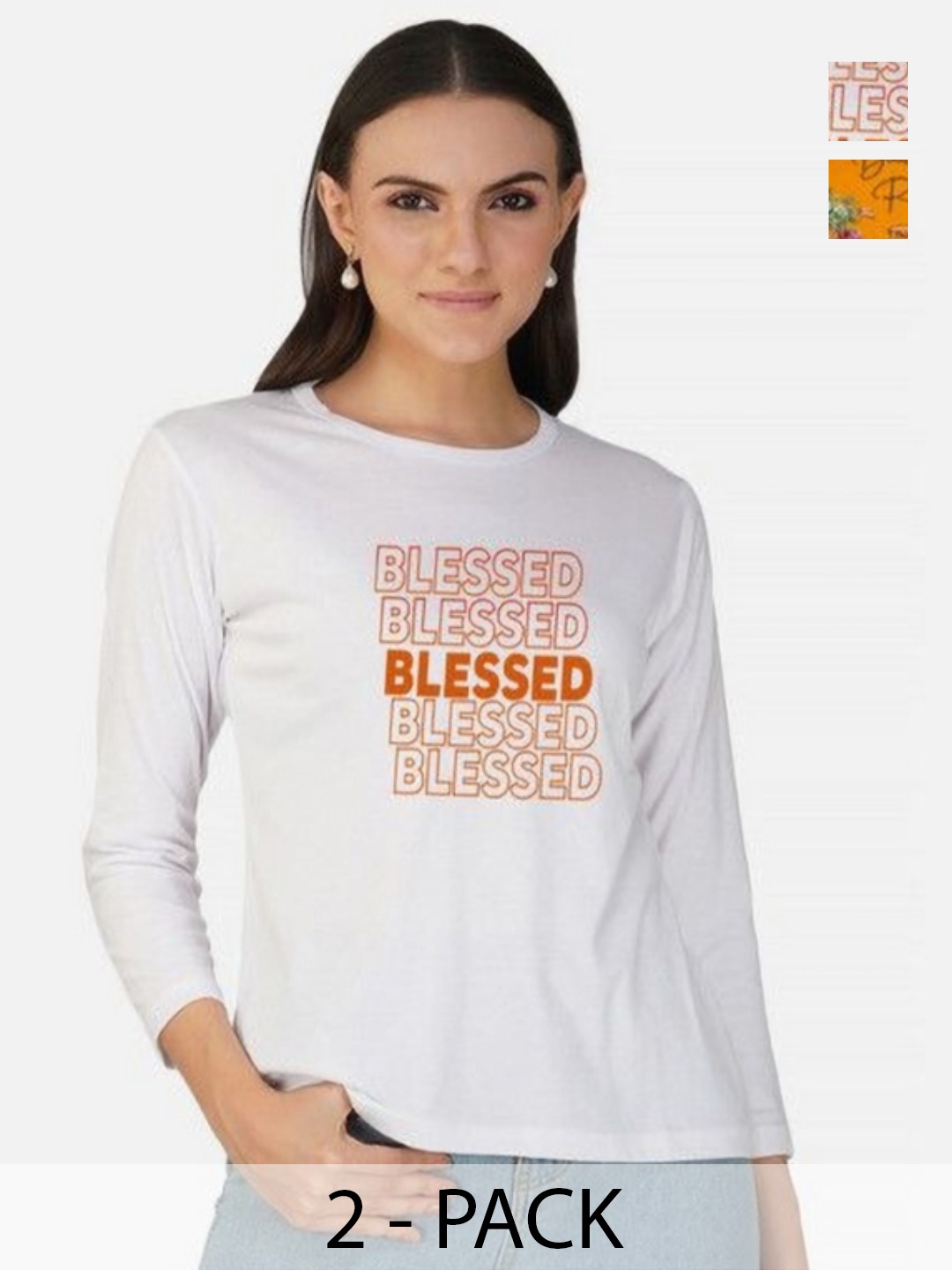 

Metronaut Women Pack of 2 Bio Finish Graphic Printed Round Neck Cotton T-shirts, Mustard