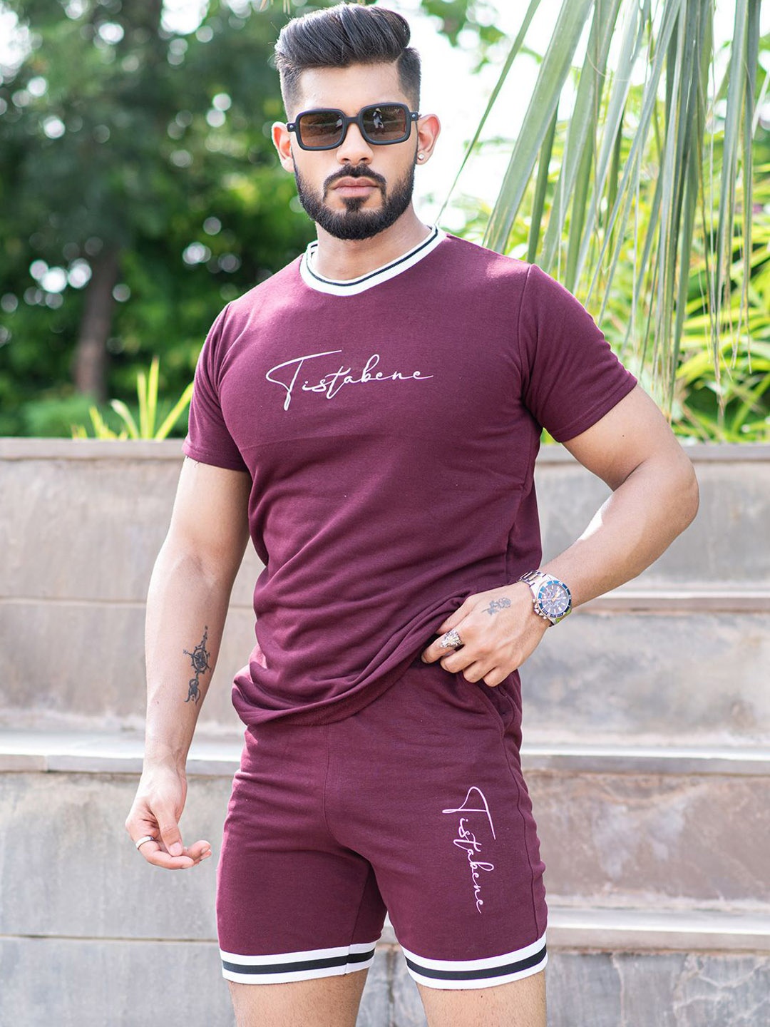 

Tistabene Printed T-shirt & Shorts Co-Ords, Burgundy