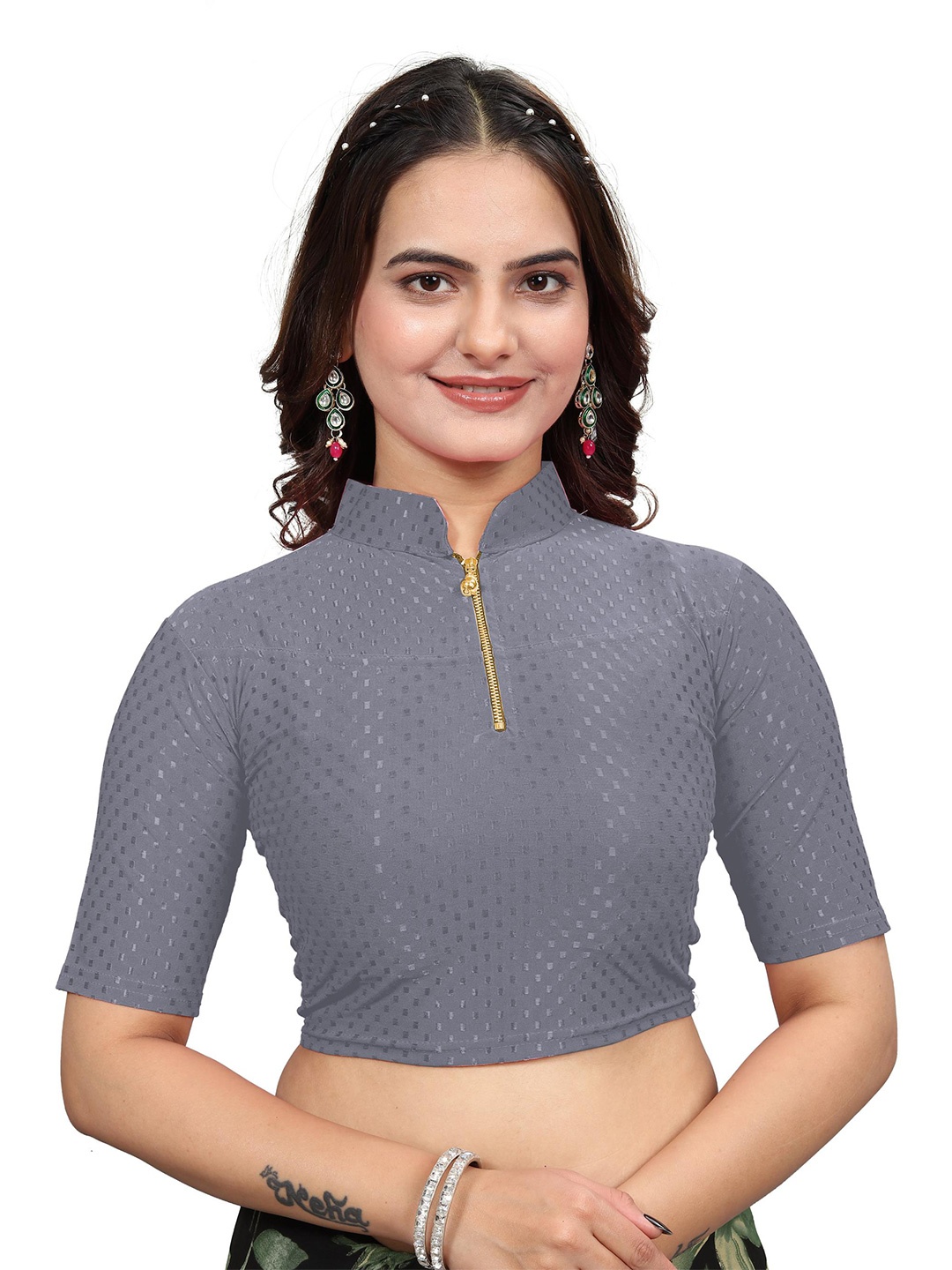 

SS Sanket Synthetics Woven Design Cotton Saree Blouse, Grey