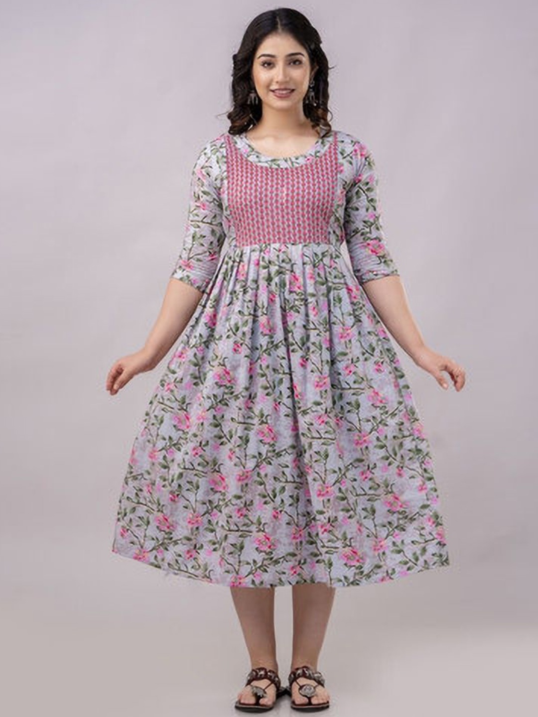 

Moda Rapido Floral Printed Maternity Feeding Dress With Zipper, Multi