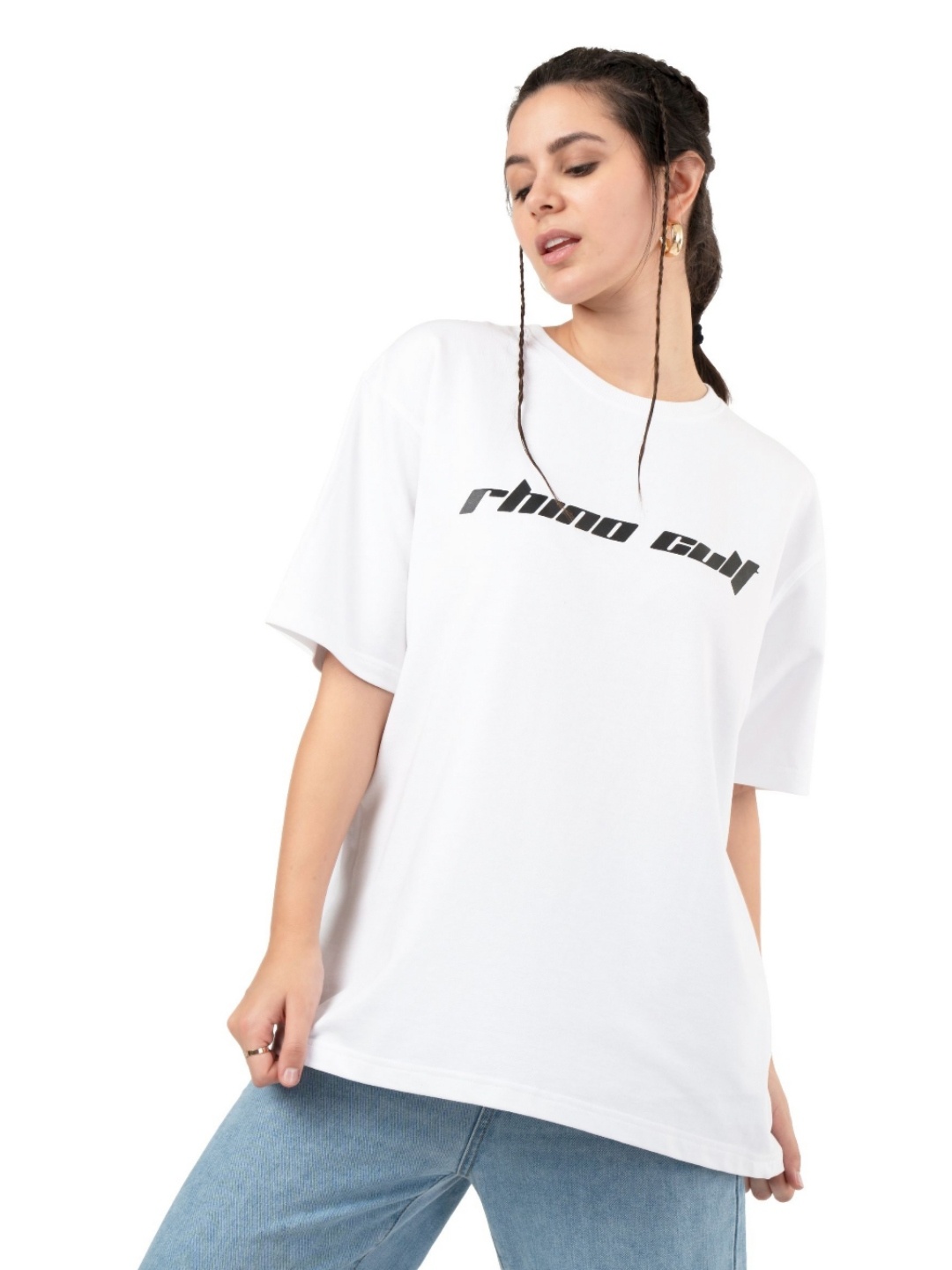 

RHINO CULT Women Typography Printed Pockets T-shirt, White