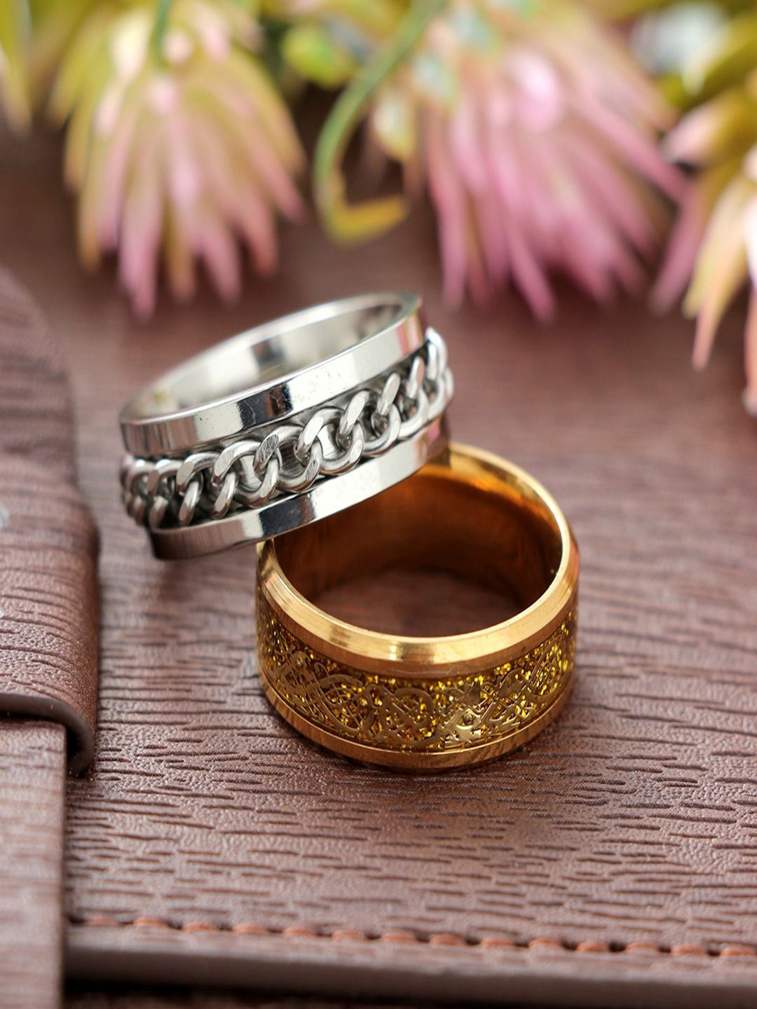 

The Roadster Lifestyle Co Men Set Of 2 Gold Plated Spinner Design Finger Ring