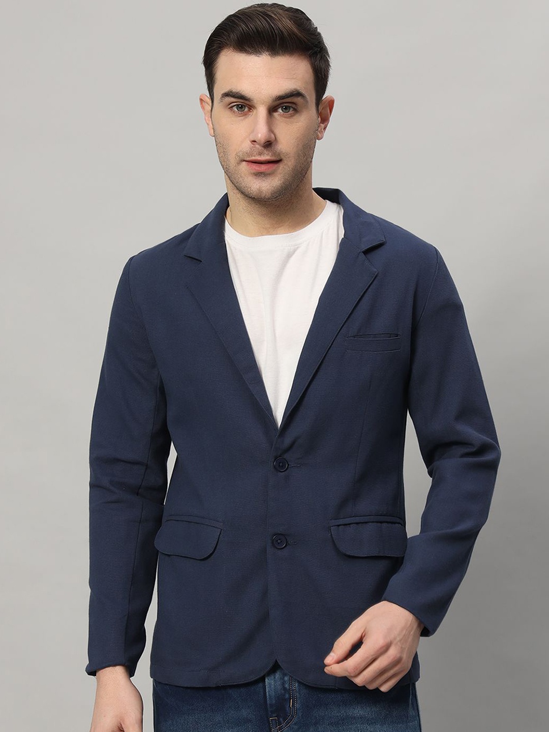 

NATURE CRAFT Cotton Single-Breasted Blazer, Blue