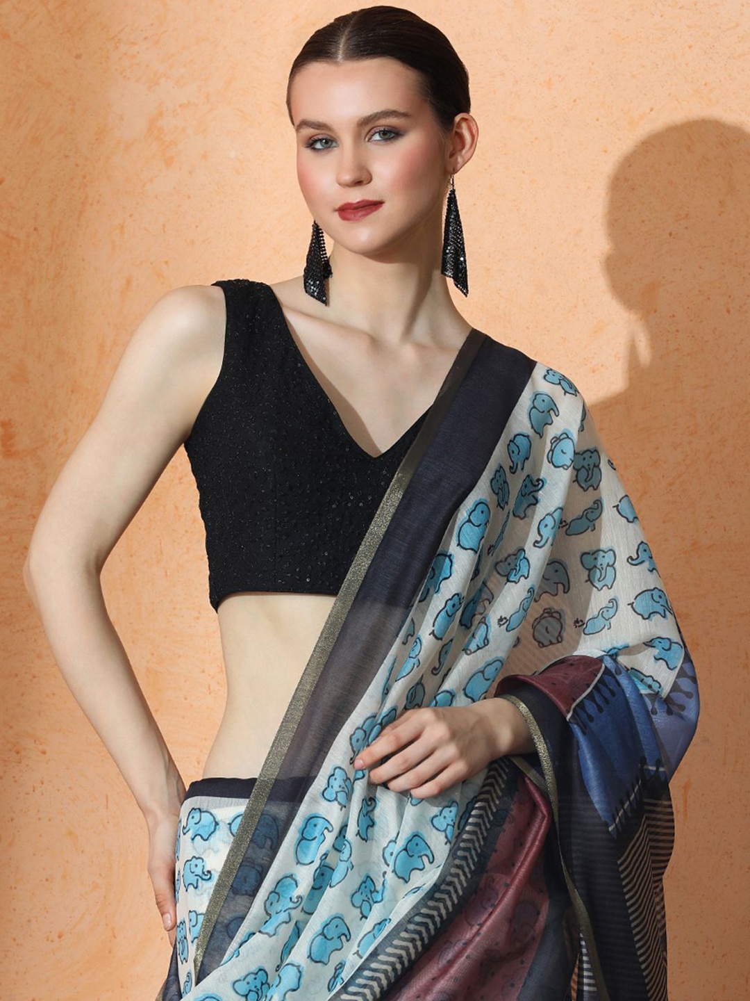 

Jaipur Kurti Floral Designer Saree, Black