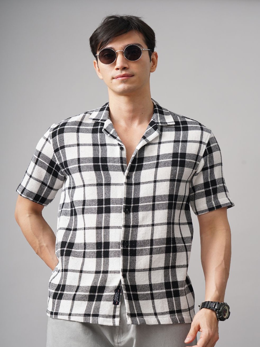 

PAUL STREET Men Relaxed Opaque Checked Casual Shirt, White