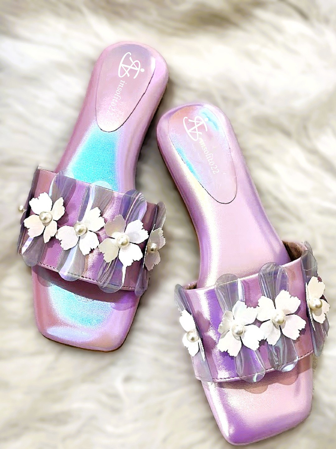 

Insolito22 Women Printed Open Toe Flats, Lavender