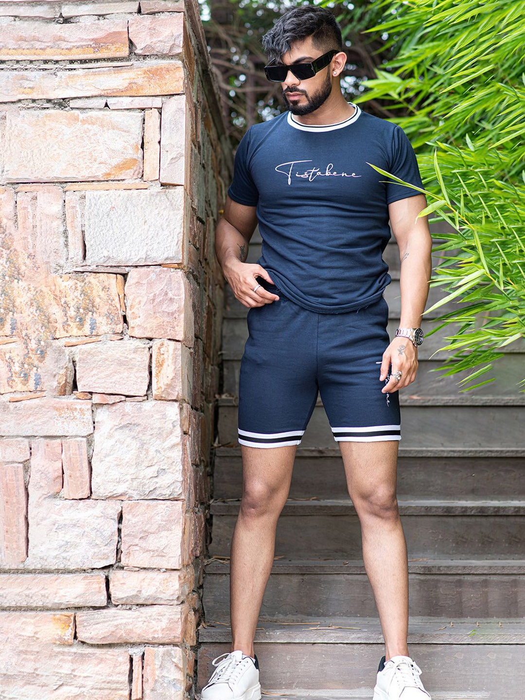 

Tistabene Printed Round Neck Cotton T-Shirt With Shorts Co-Ords, Blue
