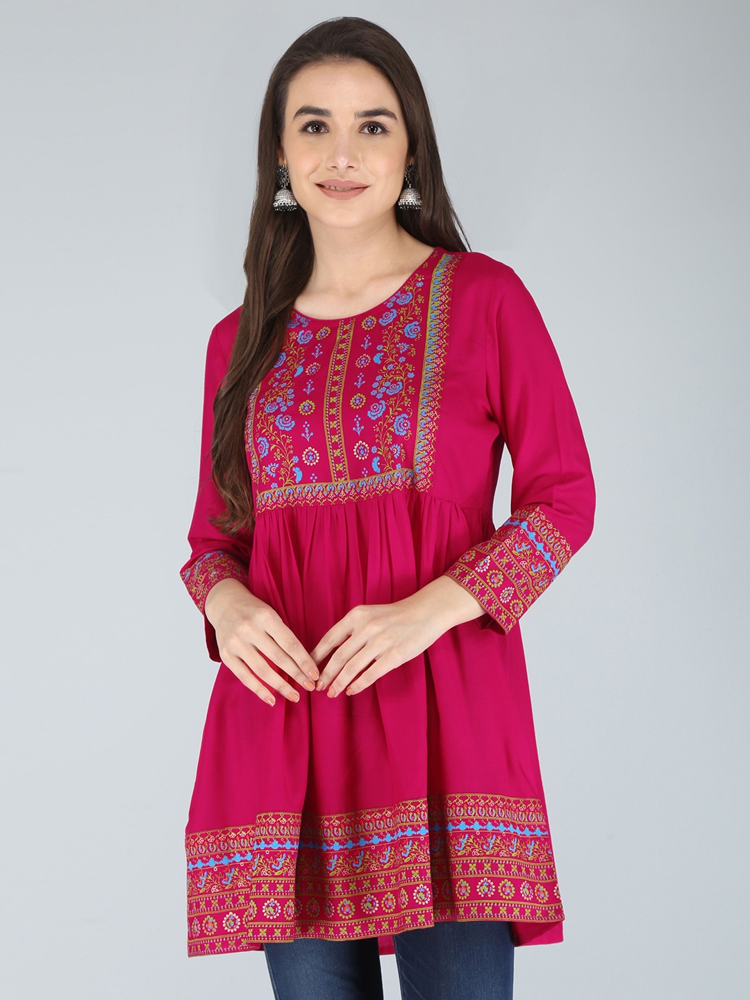 

AJ ART Floral Printed Anarkali Kurti, Pink