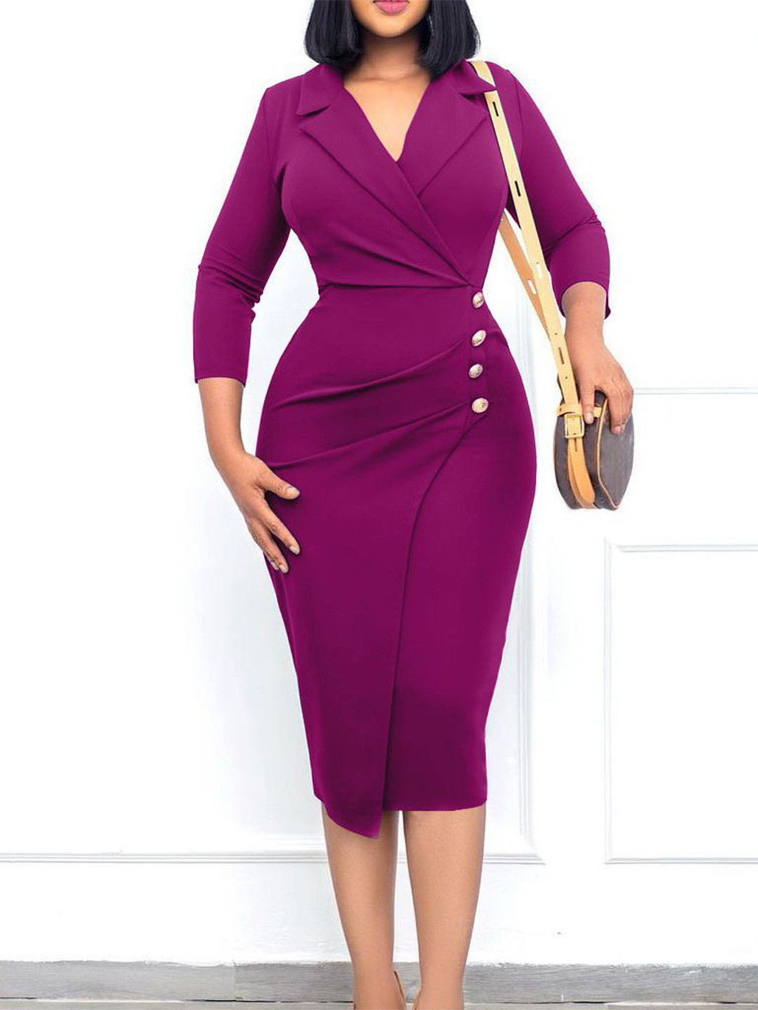 

HERE&NOW Satin Bodycon Midi Dress, Purple