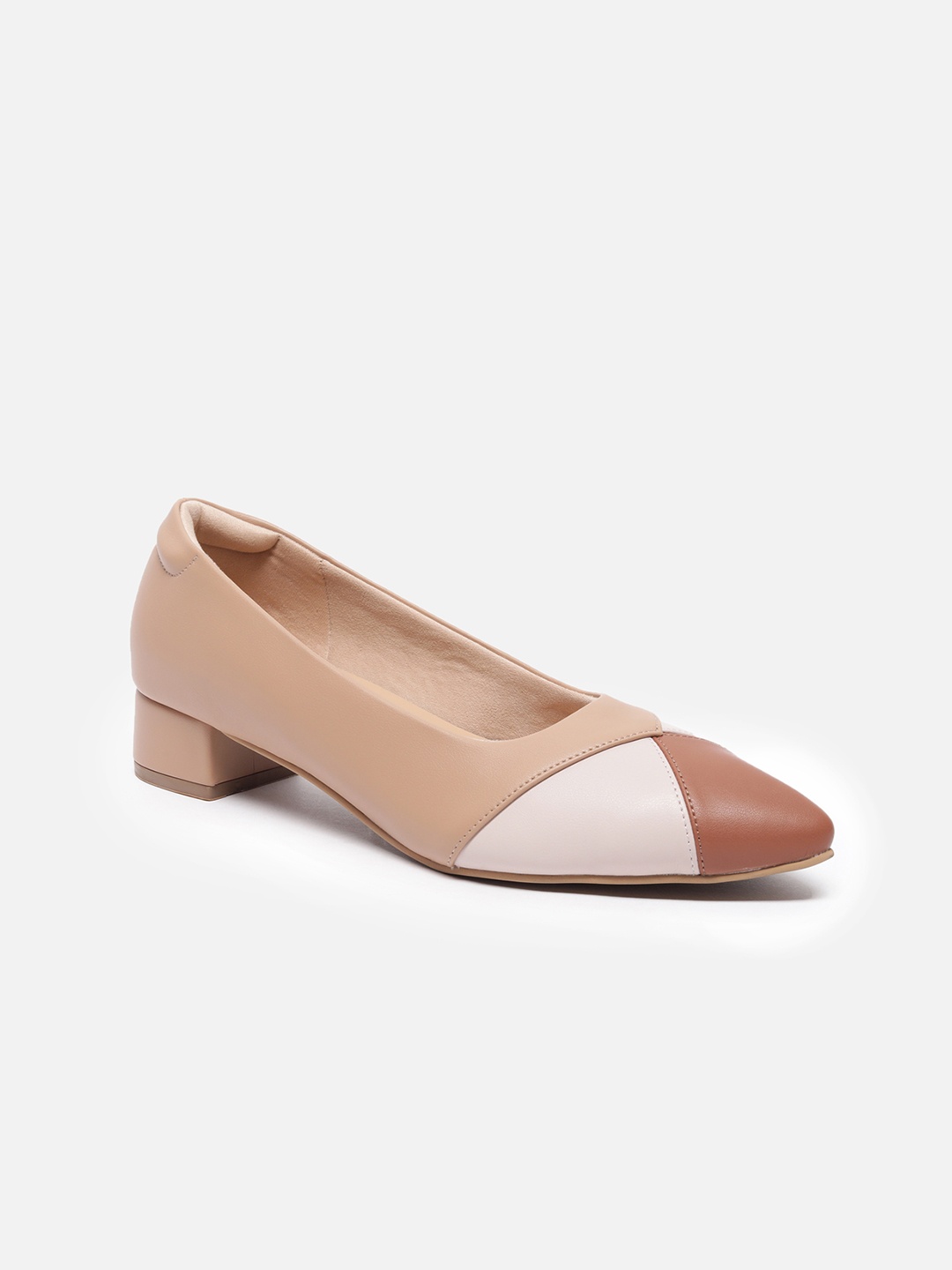 

Van Heusen Woman Colourblocked PU Block Pumps, Beige