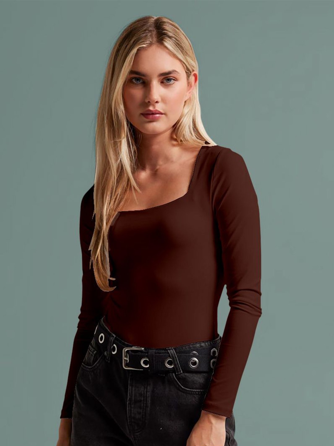 

Dream Beauty Fashion Square Neck Ruched Fitted Top, Brown