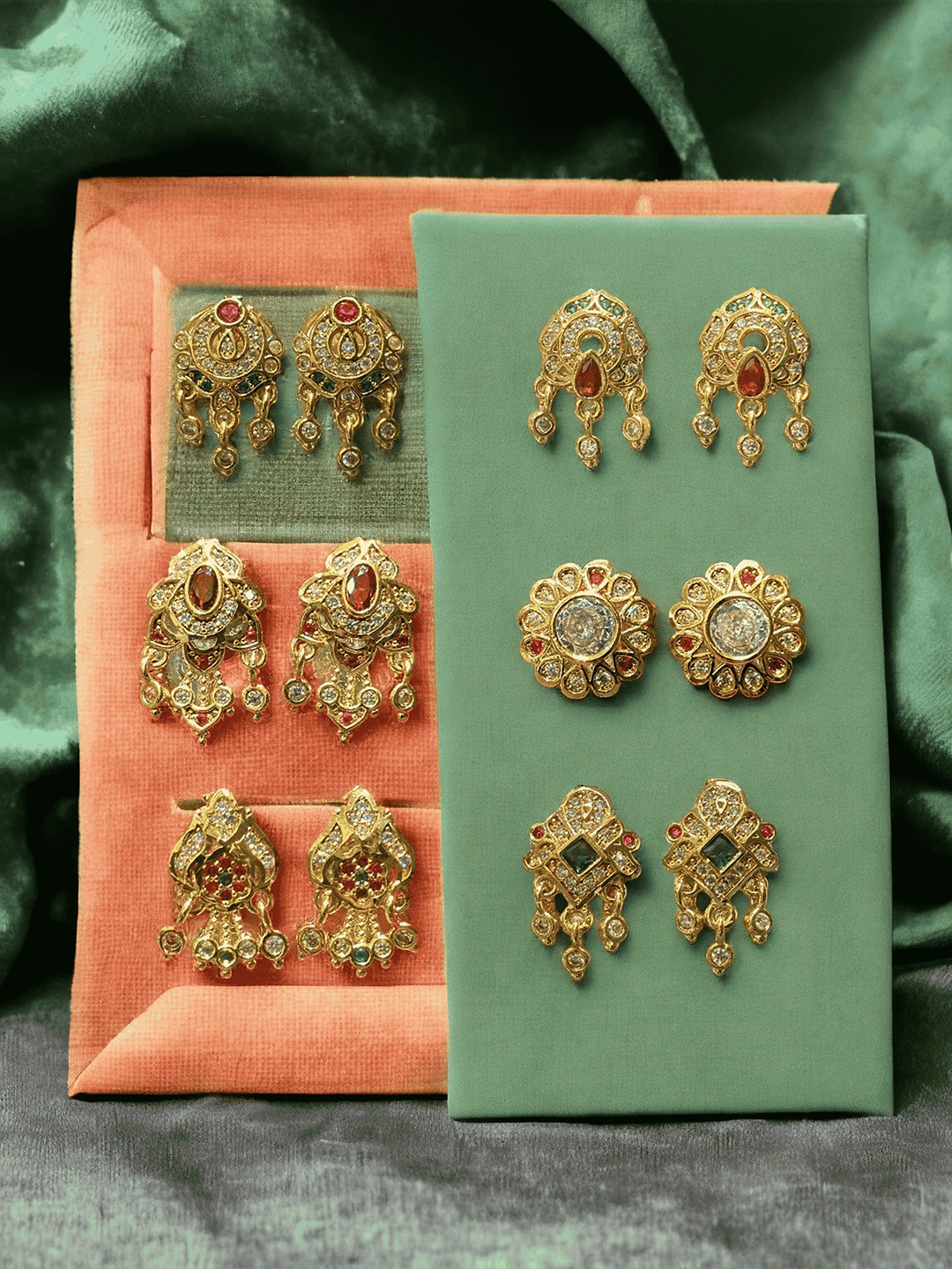 

Anouk Set Of 6 Gold Plated Artificial Stones Studded And Beaded Circular Drop Earrings