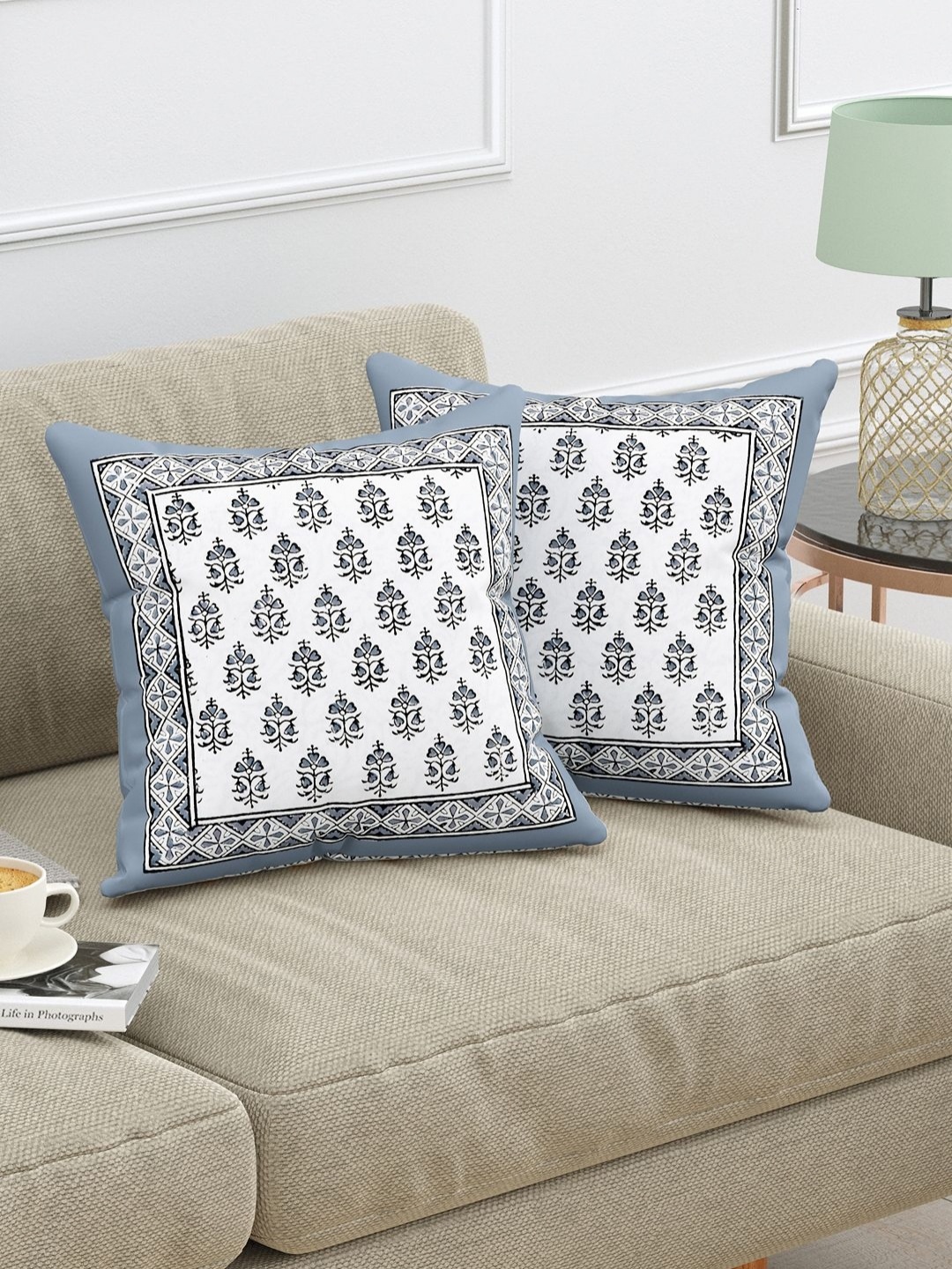 

Myntra Elegant Homes Grey & White Set of 2 Floral Square Cushion Covers